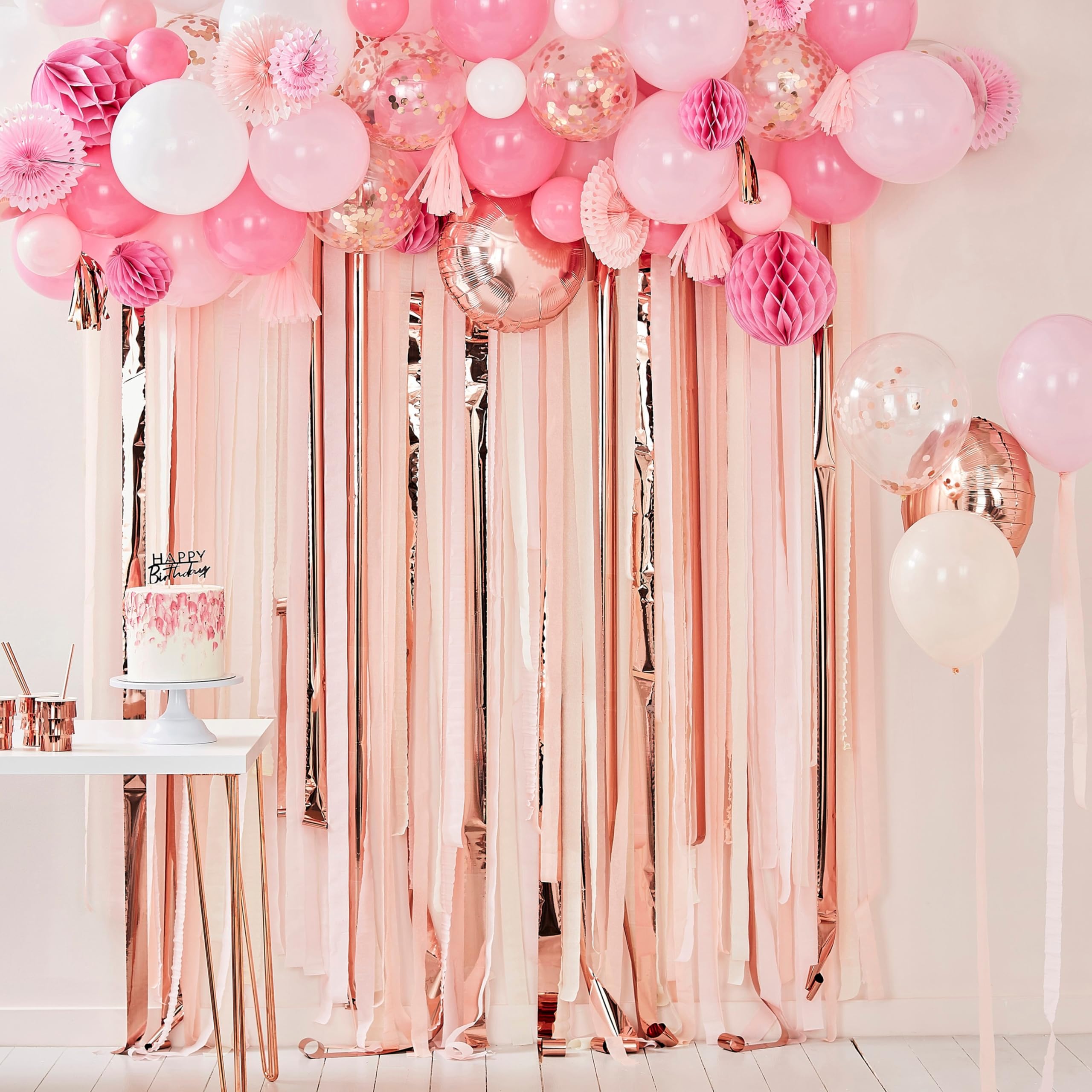 Ginger Ray Pink & Rose Gold Party Streamers Backdrop Kit - Elegant Birthday, Wedding, Baby Shower Decorations for Photo Booth & Event Decor