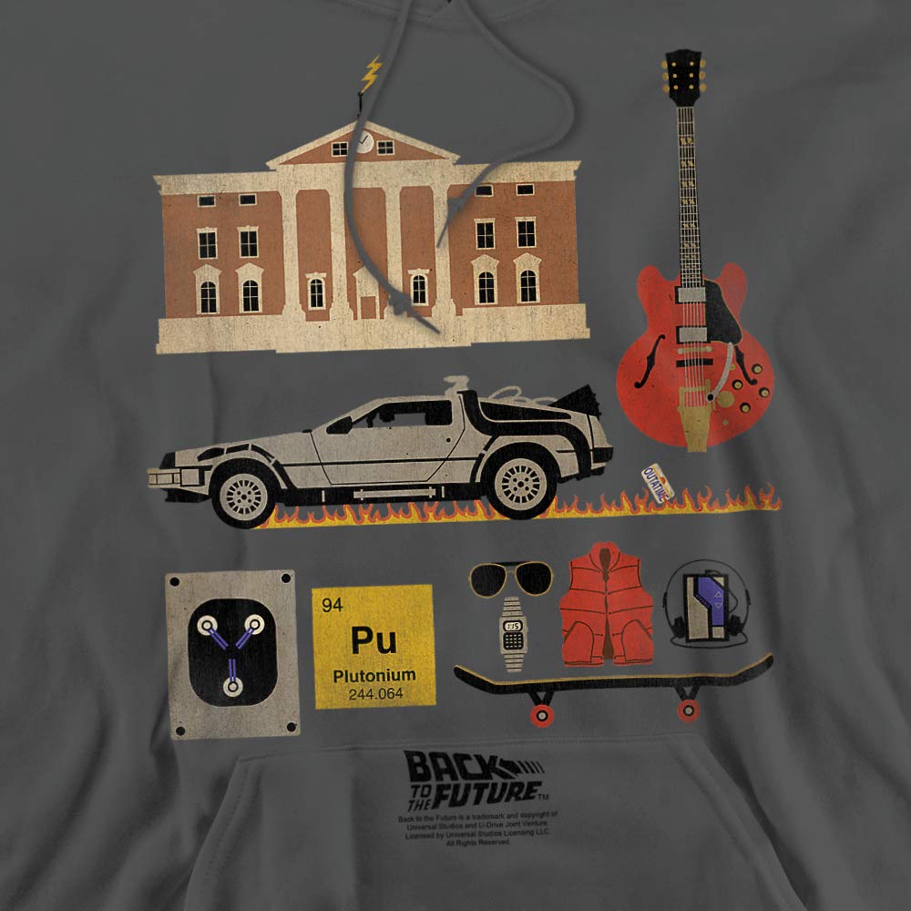 Back to The Future Men's Hooded Sweatshirt | Charcoal Grey Pullover | 80s Retro Movie Merch | Perfect for Cosplay & Casual Wear