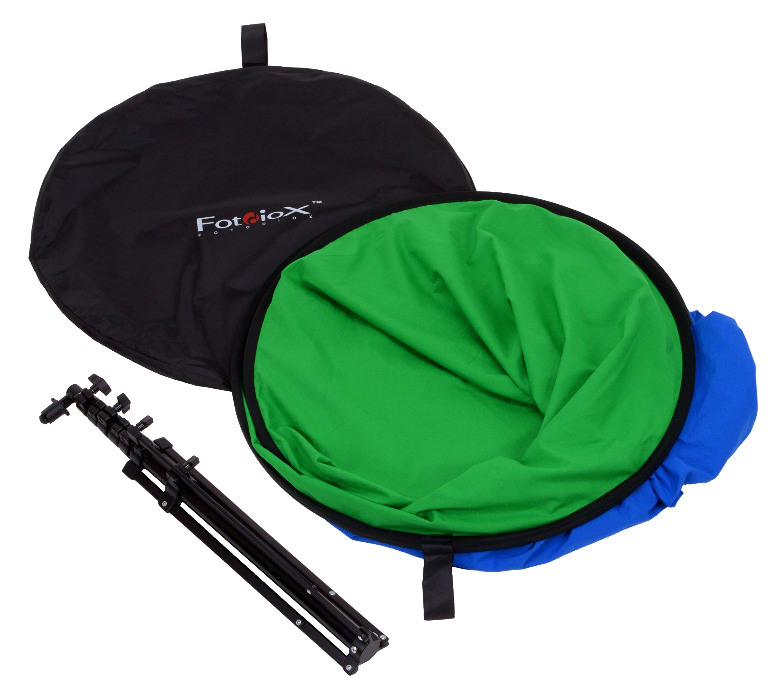 Fotodiox 5'x7' Collapsible Chromakey Green & Blue 2-in-1 Photo Video Backdrop Kit with Stand - Perfect for YouTube, Live Streaming, and Professional Photography