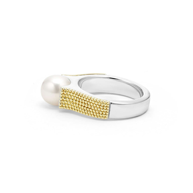 Elegant Two-Tone Caviar Pearl Ring for Women - Sterling Silver & Gold Plated - Perfect for Weddings, Parties & Special Occasions
