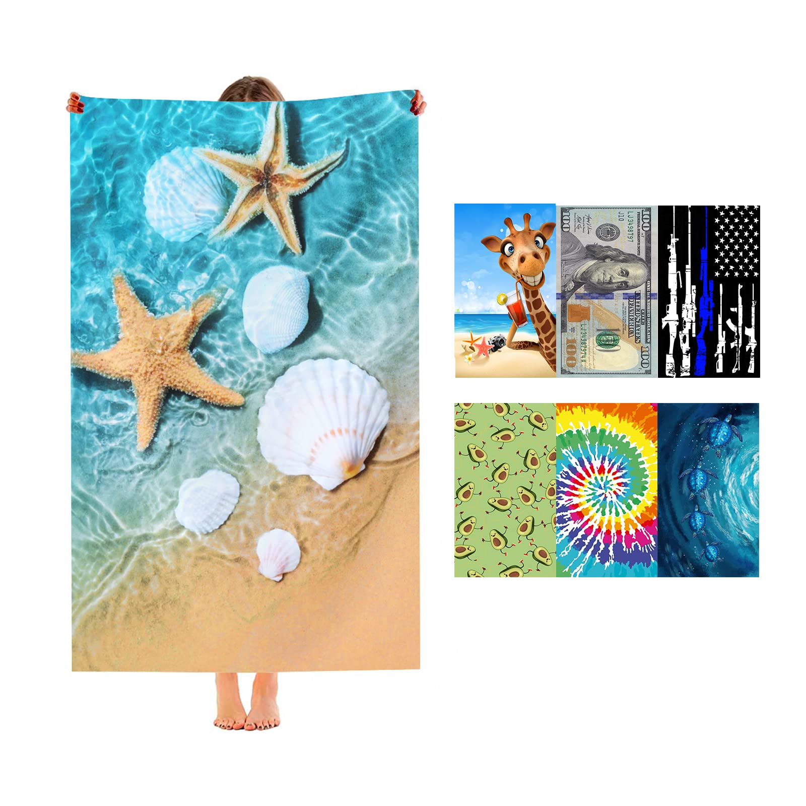 Large 32x52 Inch Starfish Microfiber Beach Towel - Quick Dry, Super Absorbent & Soft Bath Towel for Adults & Kids | Perfect for Swimming, Travel, Outdoor Picnics & Beach Vacations