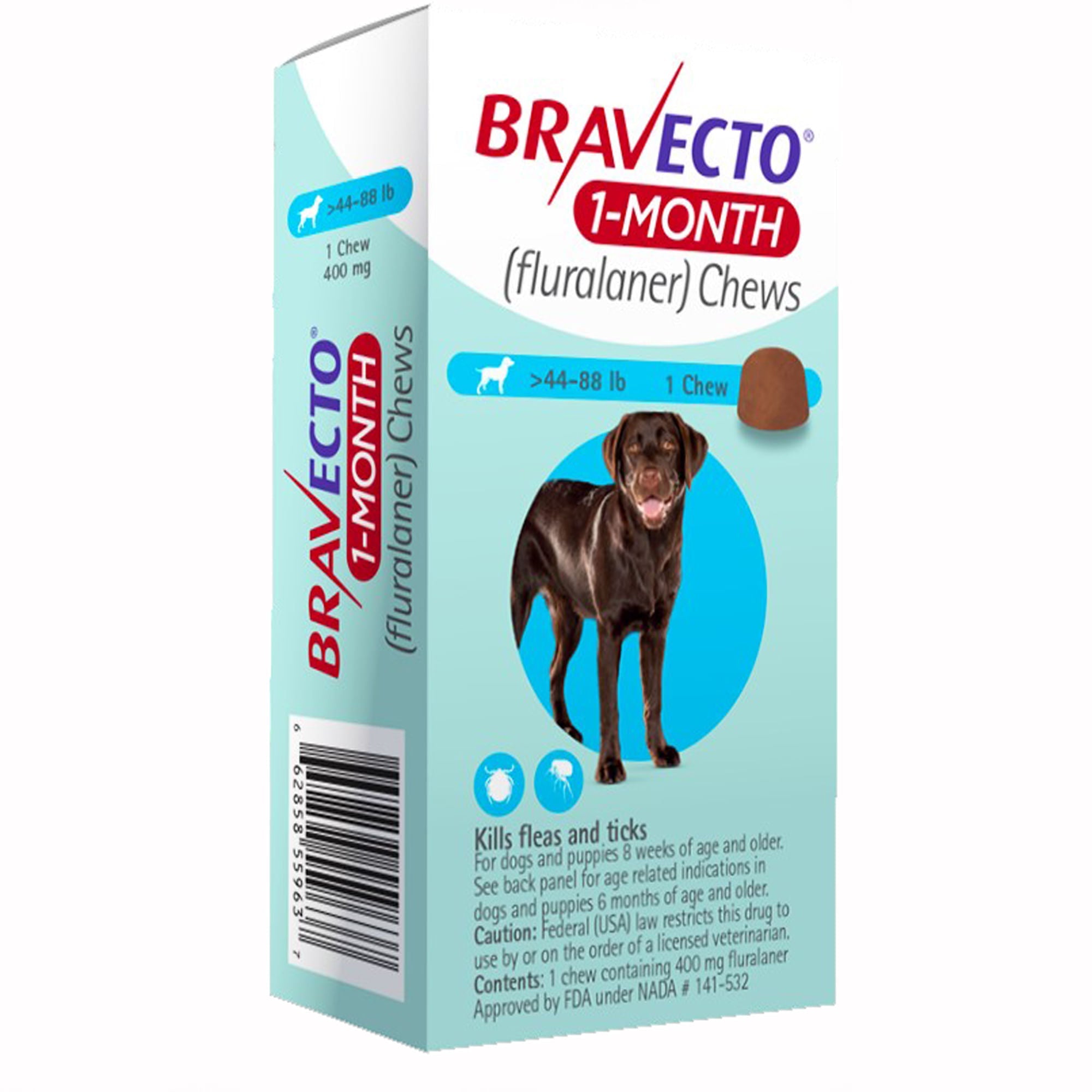 Bravecto (Fluralaner) Chewable Tablets for Dogs - 1 Month Flea & Tick Treatment - Protects Against Fleas, Ticks, and Mites - Ideal for Outdoor Adventures and Home Protection
