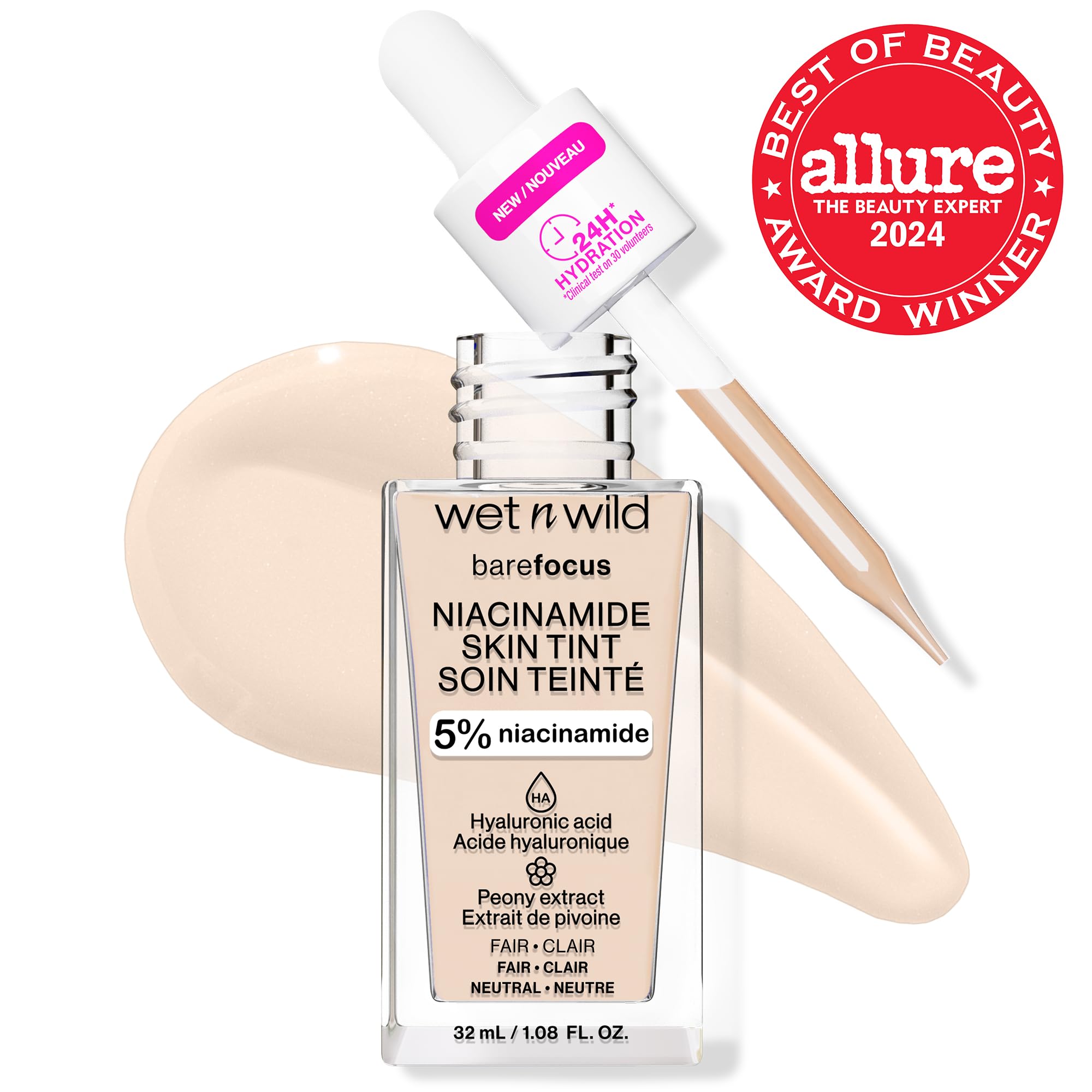 Wet n Wild Bare Focus Skin Tint with 5% Niacinamide - Lightweight Buildable Coverage, Natural Radiant Finish - Infused with Hyaluronic Acid & Vitamins - Cruelty-Free Vegan Foundation (Fair) - Perfect for Daily Wear & Natural Makeup Looks