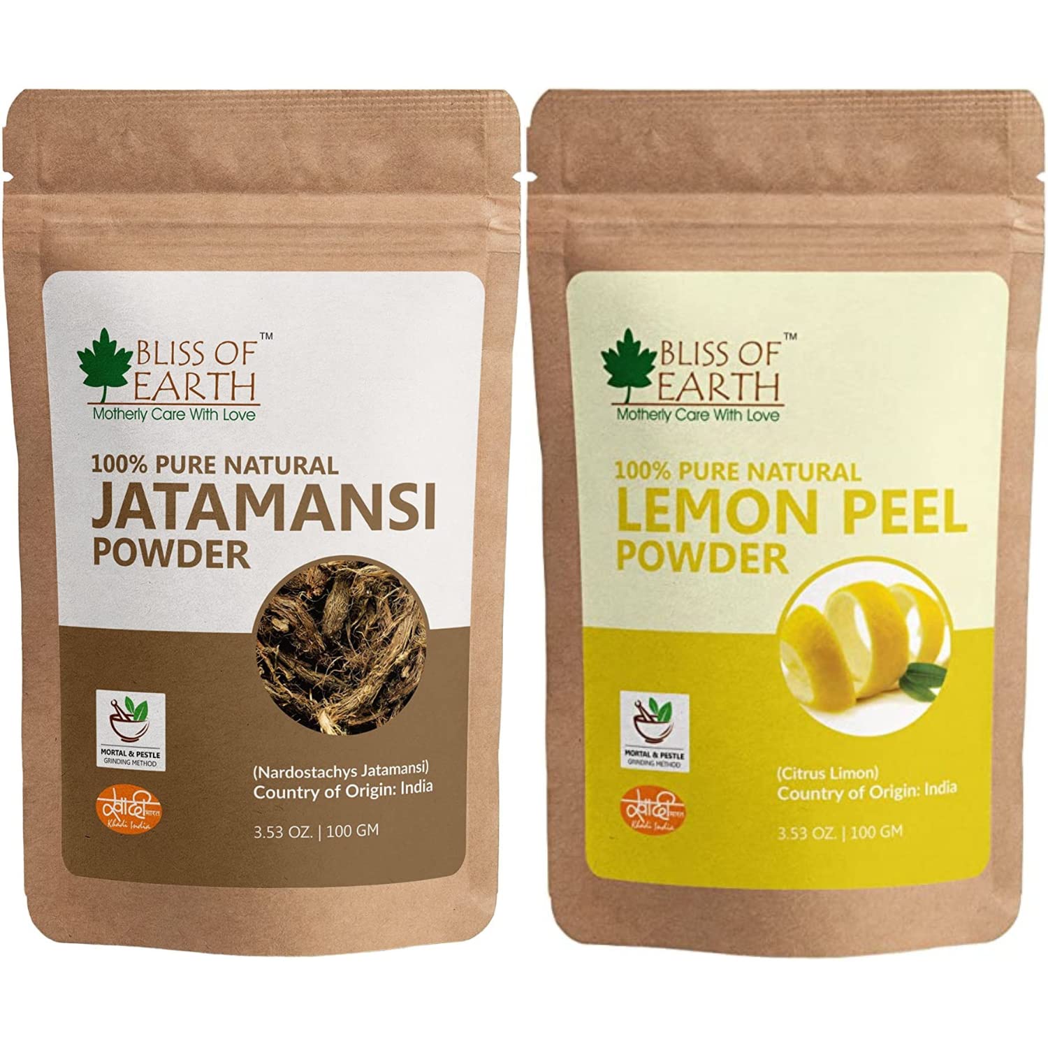 Bliss of Earth® 100g Natural Jatamansi Powder & 100g Lemon Peel Powder for Skin Whitening, Acne Treatment & Brightening - Organic Face Care for Glowing Complexion & Blemish-Free Skin | DIY Face Masks & Natural Beauty Remedies