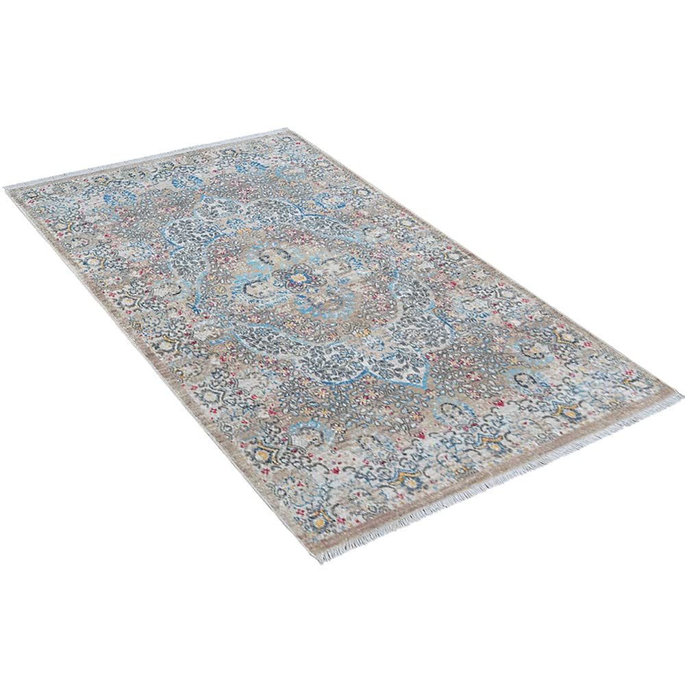Machine Made Polyester Area Rugs 4'x5'11'' - Classic Oriental Traditional Design Low Pile Rectangle Rug in Beige & Black (M00093) | Perfect for Living Room, Bedroom & Office Decor