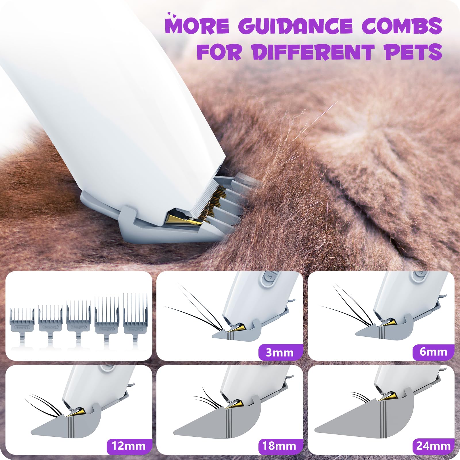 **Professional Dog Grooming Kit & Vacuum – 3L Pet Hair Vacuum with 99% Suction, 5 Grooming Tools & 5 Combs – Quiet Pet Groomer with Hair Roller & Massage Nozzle for Shedding Dogs (White & Purple) – Perfect for Home Grooming & Pet Hair Removal**