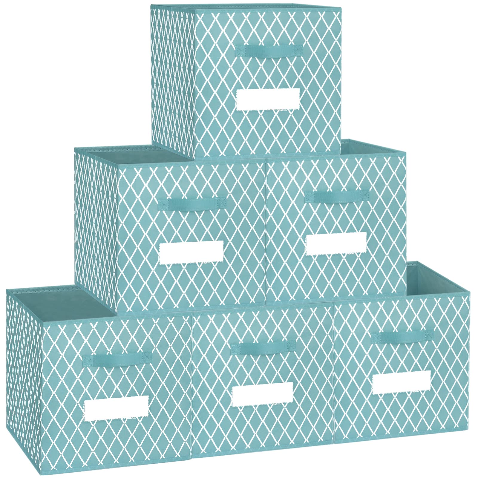 12x12 Inch Cube Storage Organizer Bins - 6-Pack Foldable Fabric Storage Boxes with Label Window & Sturdy Handle for Toys, Clothes, Closet Organization - Perfect for Kallax Shelves, Nursery, Kids Room & Home Organization (Green)