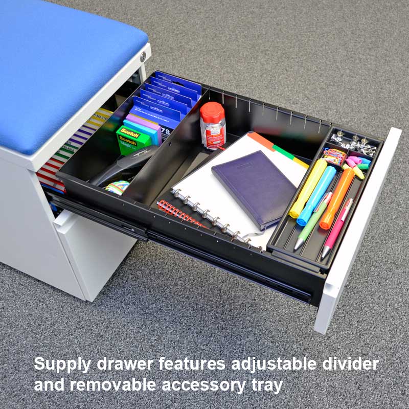 TRIO Low Profile Mobile Pedestal File Cabinet - 3-Drawer Rolling Storage Organizer for Office, Home & Classroom Use