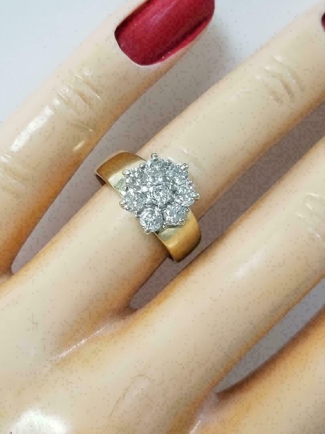 1 Ct Round Cut Diamond Cluster Engagement Wedding Ring for Women - 14K Yellow Gold Plated 925 Sterling Silver Handmade Promise Ring - Custom Anniversary Gift for Her - Perfect for Proposals, Weddings & Special Occasions