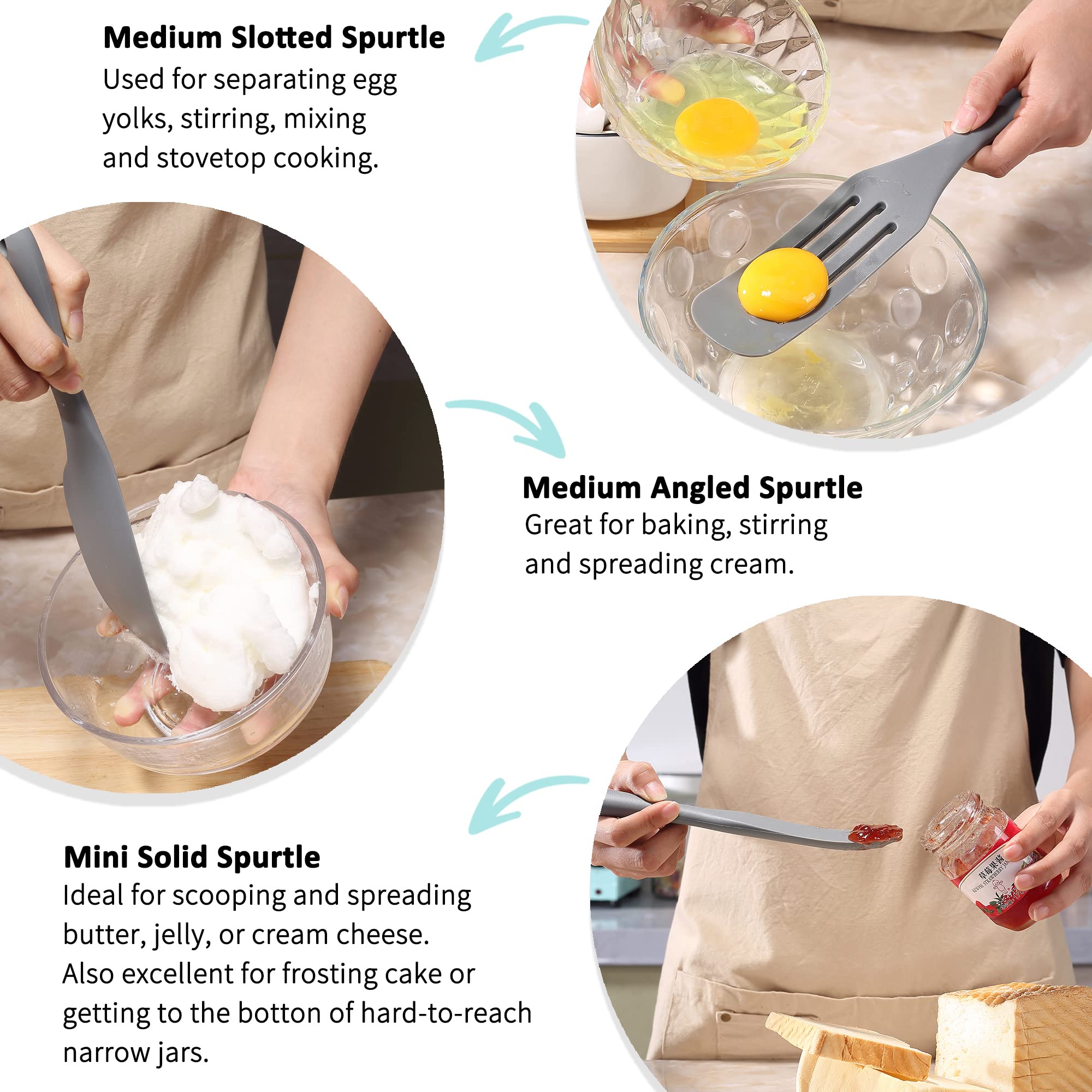 Premium Silicone Spurtle Set - 4-Piece Heat-Resistant Cooking Utensils for Nonstick Cookware | Perfect for Baking, Whisking, Smashing, Scooping & Spreading | Ideal for Kitchen, Restaurant & Home Cooking