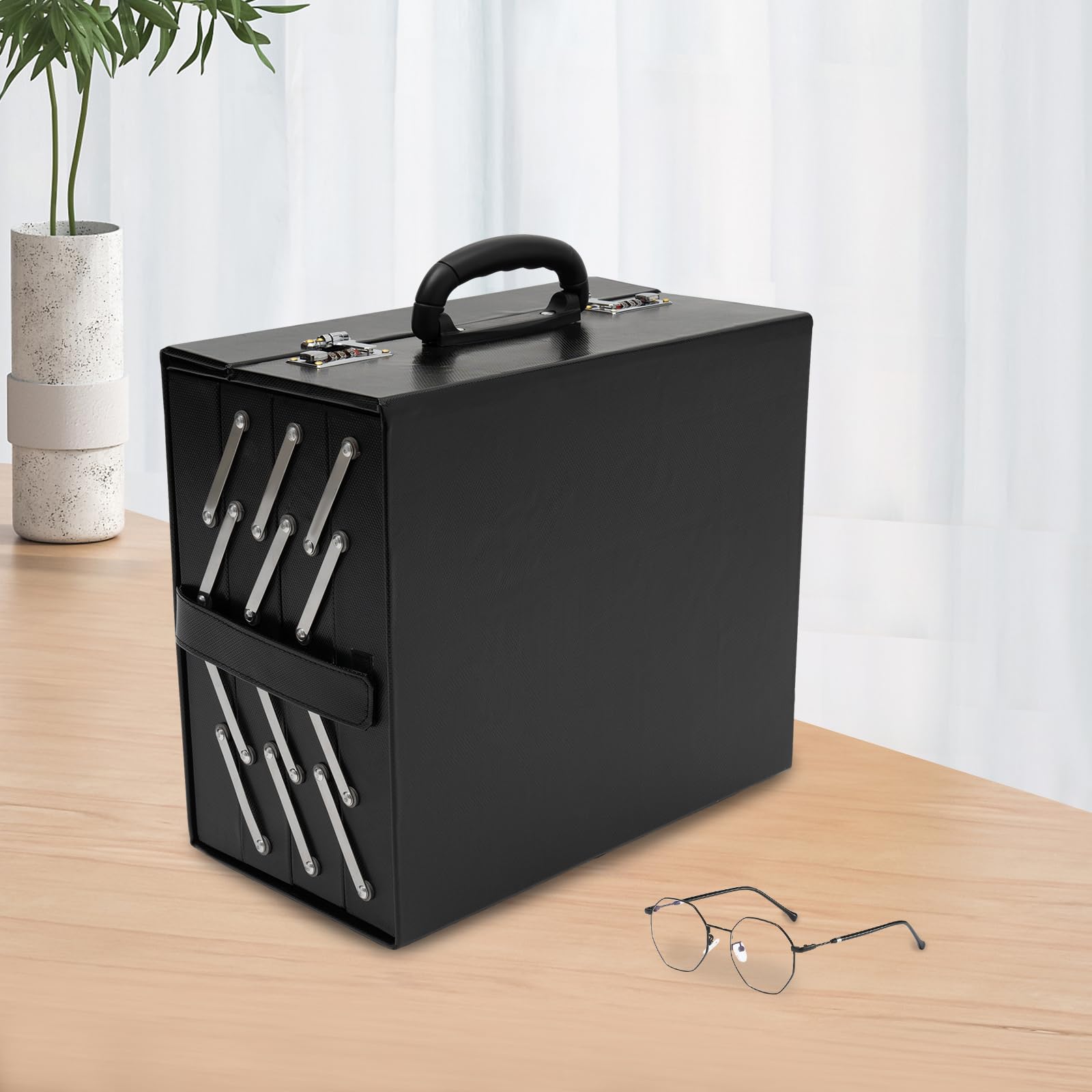 Foldable Eyeglasses Storage Case - PU Leather Sunglasses Organizer Box with 48 Slots for Men & Women - Perfect for Travel, Home Display, and Jewelry/Watches Organization