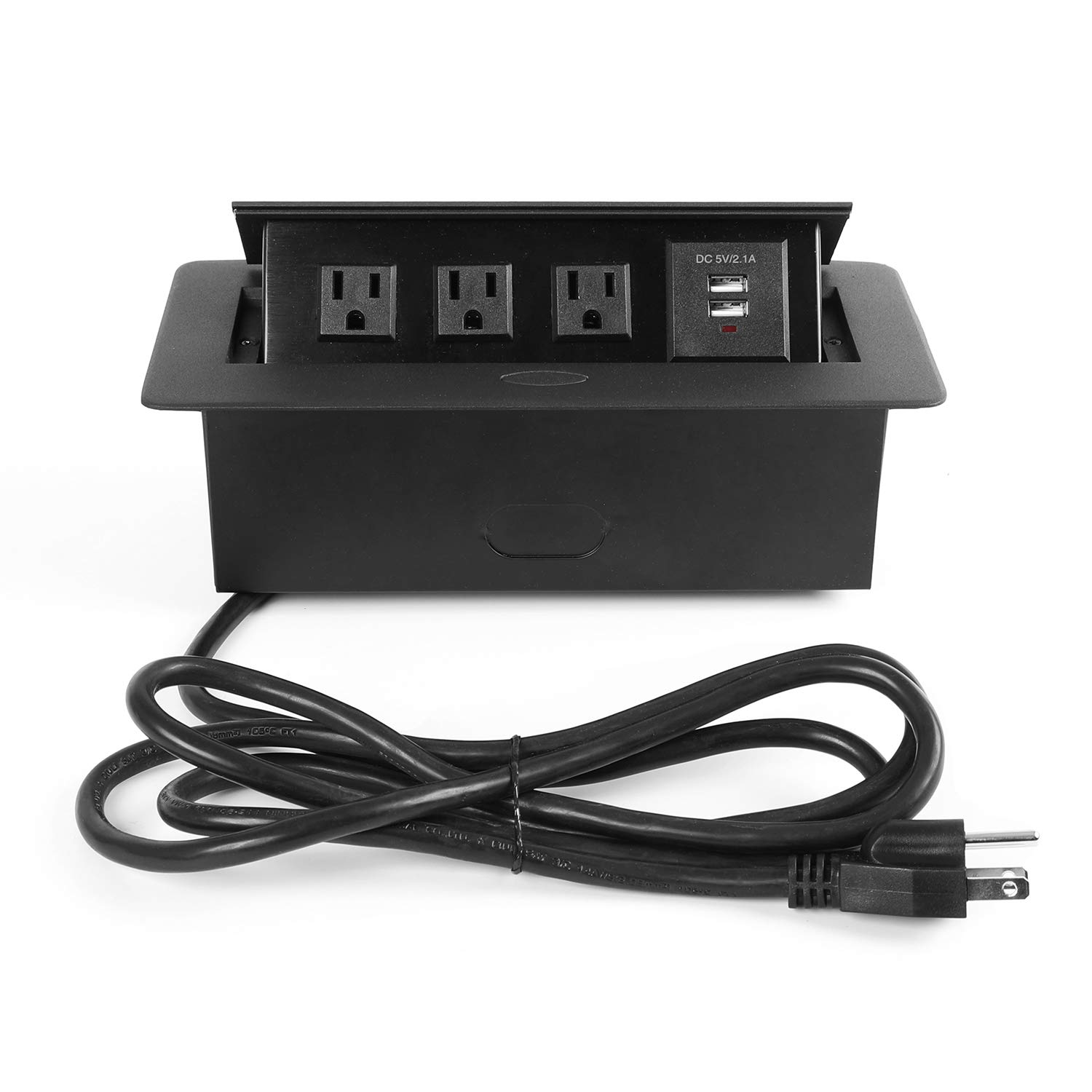 WEBANG Pop Up Desktop Power Strip with 3 AC Outlets & 2 USB Ports - Black | Space-Saving Charging Station for Home Office, Dorm Room & Conference Table