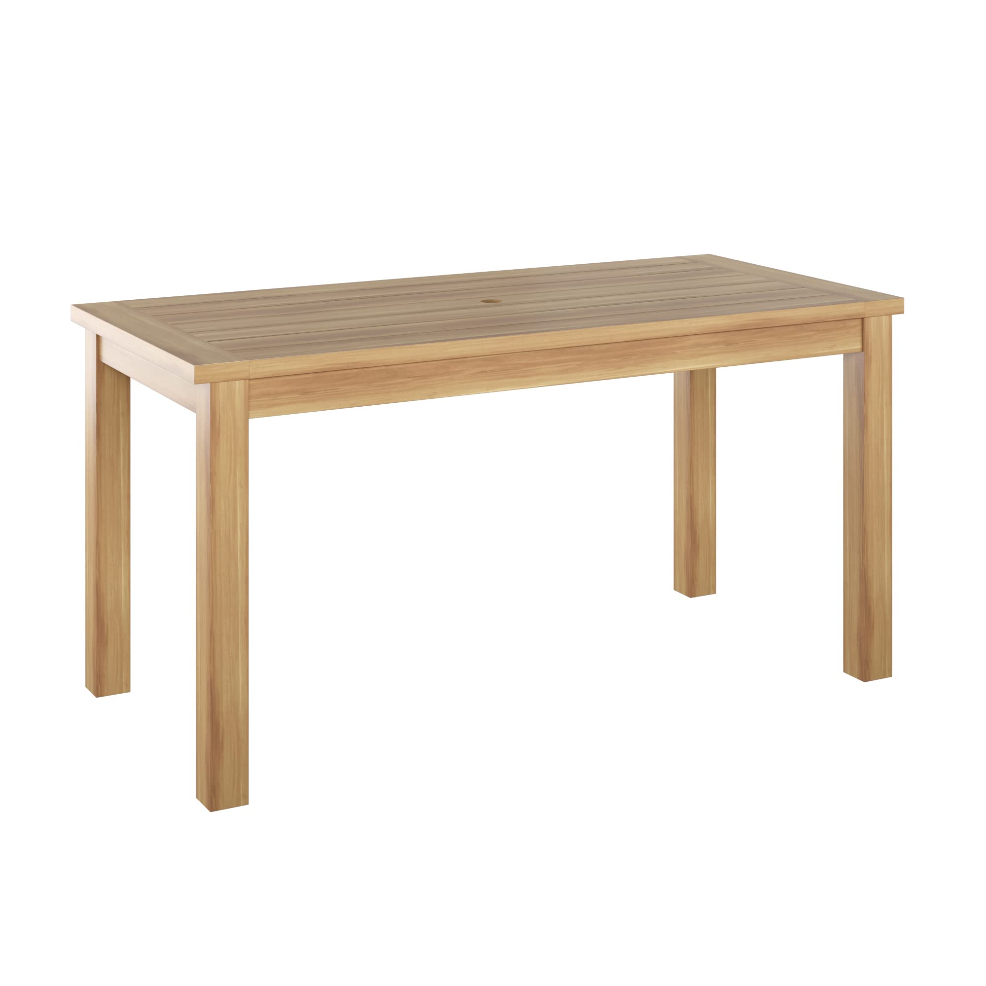 TK Classics DT60-79-Q688 60 Inch Acacia Wood Rectangular Dining Table with Umbrella Hole - Natural Beige Finish - Perfect for Patio, Backyard, and Outdoor Dining Areas
