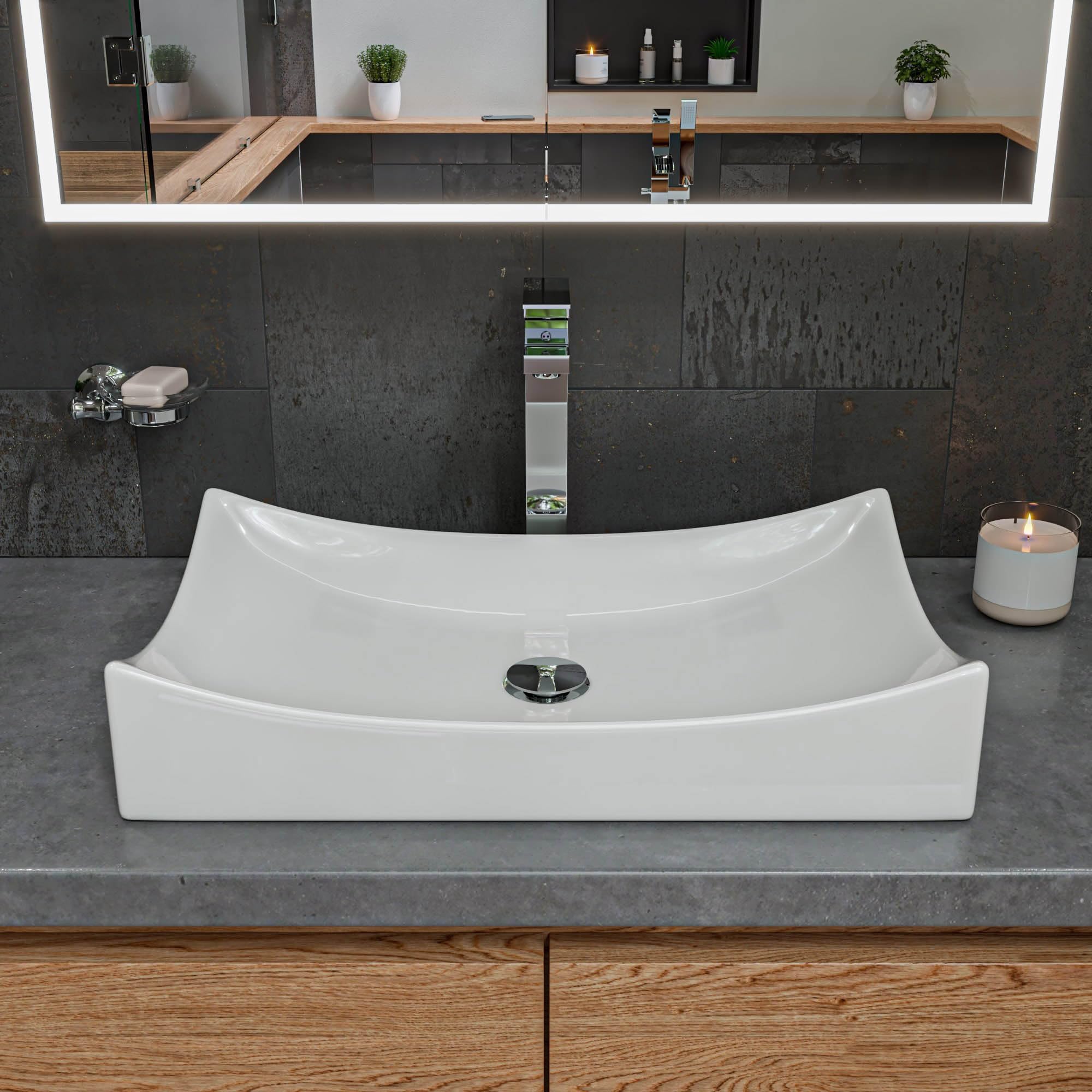 ALFI ABC904 White Ceramic Bathroom Sink - Modern Drop-in Vanity Sink for Powder Room, Guest Bath & Small Spaces
