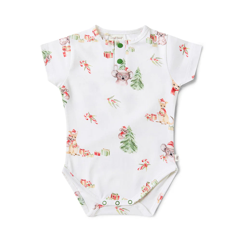 Organic Baby Bodysuit - Snuggle Hunny Short Sleeve Kangaroo & Koala Print - Soft Cotton Onesie for Newborns & Infants - Perfect for Playtime, Daycare & Family Photos