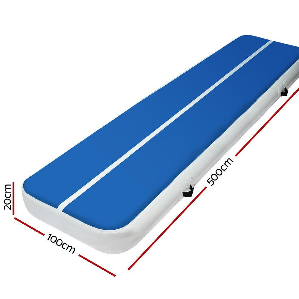 5m x 1m Inflatable Air Track Mat - 20cm Thick Gymnastic Tumbling Mat for Home & Gym Training - Blue and White Design - Perfect for Cheerleading, Parkour, Yoga and Kids Play