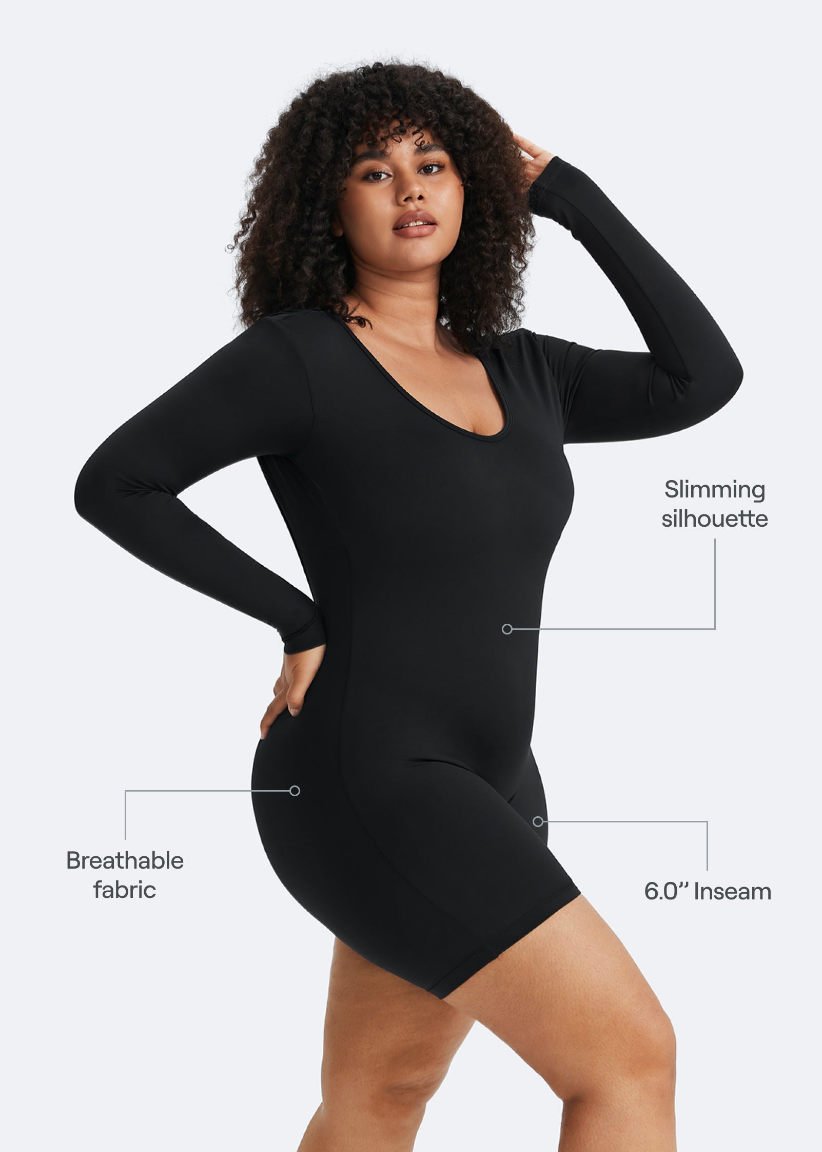 U-Back Long Sleeve Bodysuit for Women - Stretchy Comfortable T-Shirt Top for Layering, Yoga & Everyday Wear