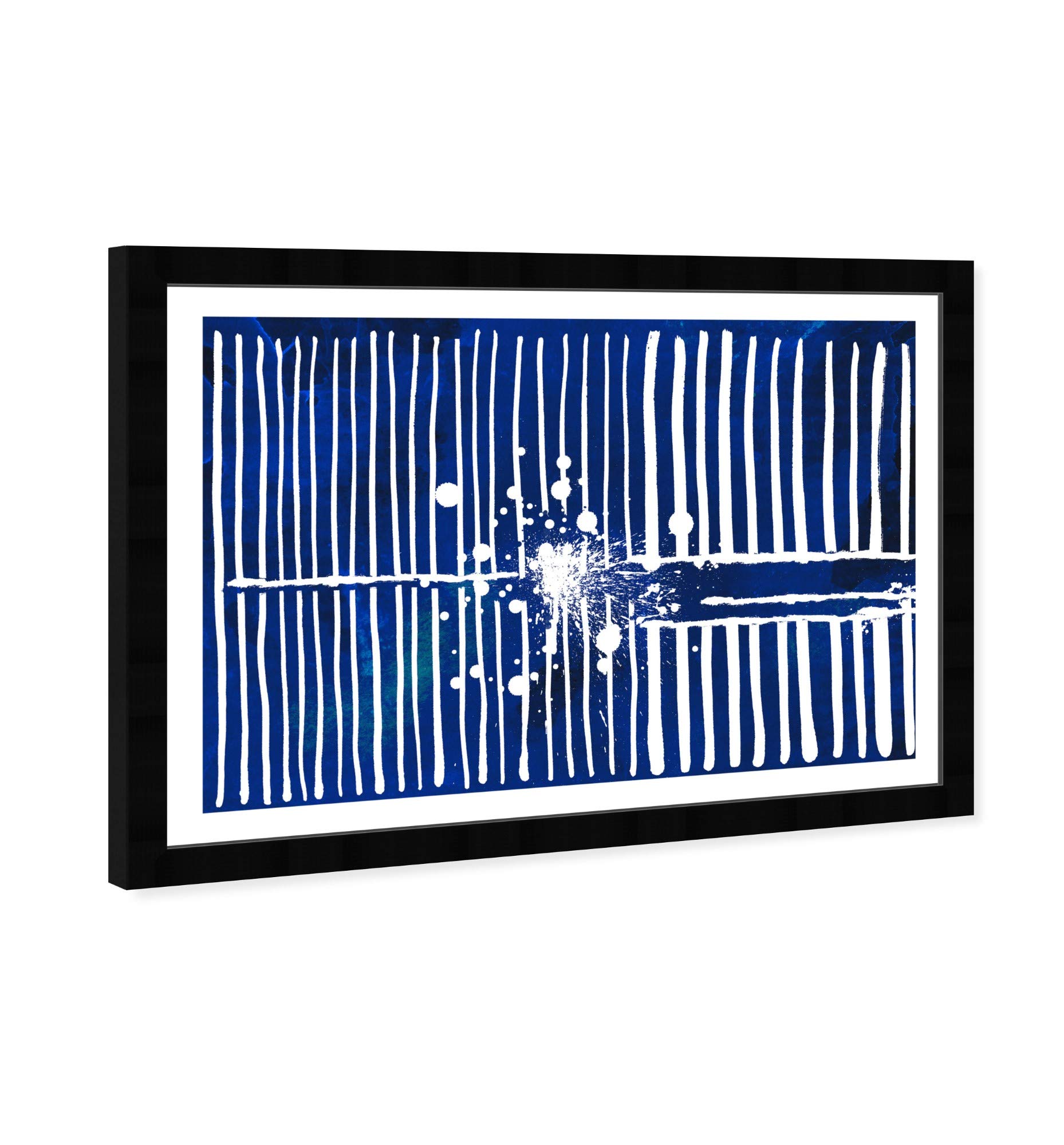 Wynwood Studio Abstract Framed Wall Art Print - 'Love Forcefield Navy Velvet' Painting - Modern Home Decor - 19x13 Inches - Blue & White Canvas - Perfect for Living Room, Bedroom or Office Decoration