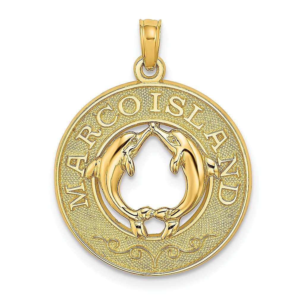 14K Yellow Gold Marco Island Circle Dolphins Charm Necklace - Elegant Animal Jewelry Pendant for Women, Perfect Travel Souvenir & Gift for Her | Ideal for Beach Vacations, Anniversary Presents & Special Occasions