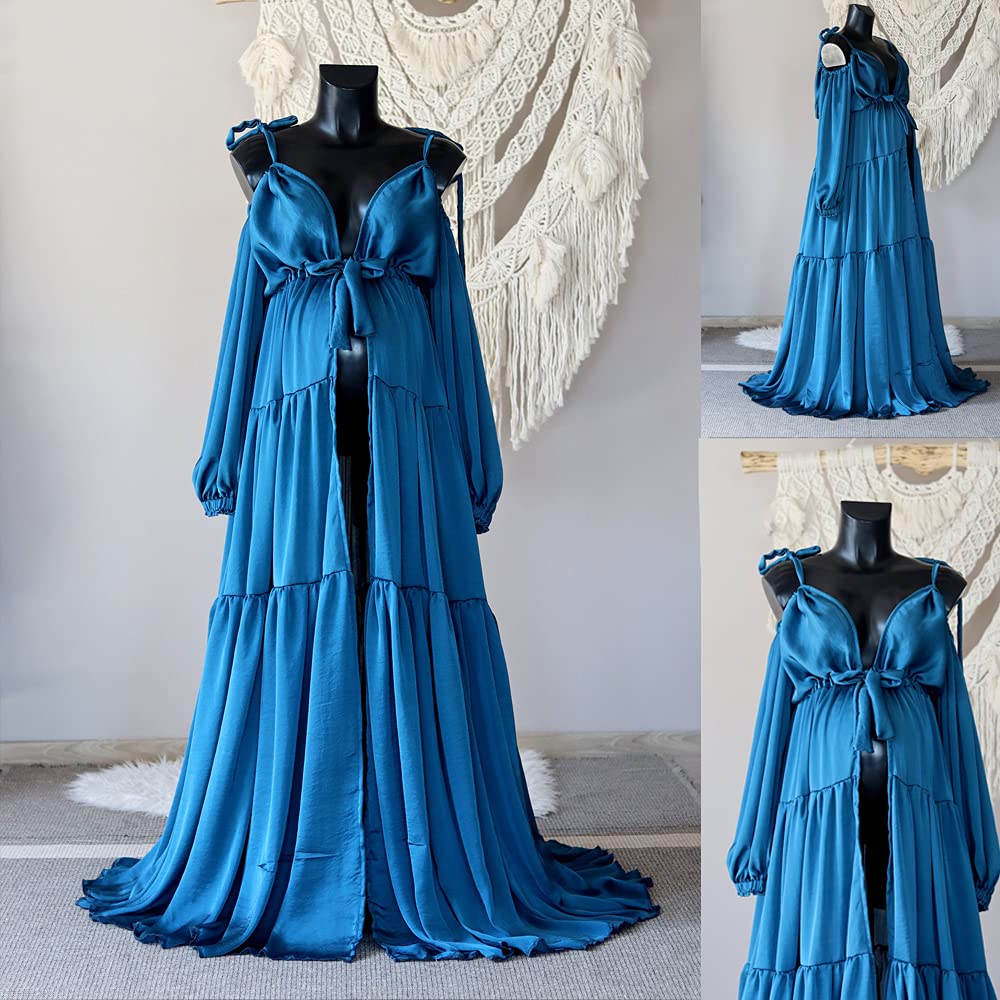 Maternity Maxi Dress for Women - Off Shoulder V-Neck Split Front Photoshoot Dress for Baby Shower, Pregnancy, Maternity Shoot & Special Occasions