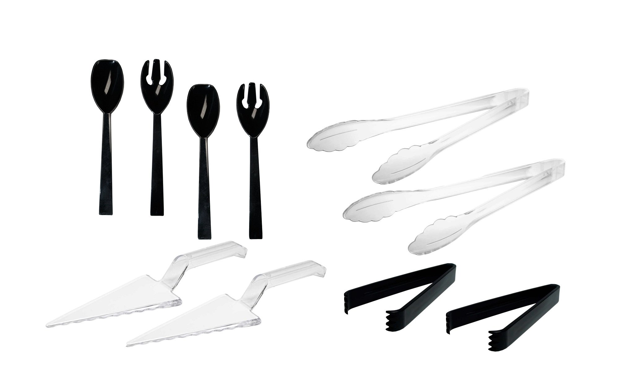 48-Piece Black & Clear Hard Plastic Serving Utensils Set - Perfect for Parties, BBQs, Catering & Events - Durable Dishwasher Safe Serving Tools