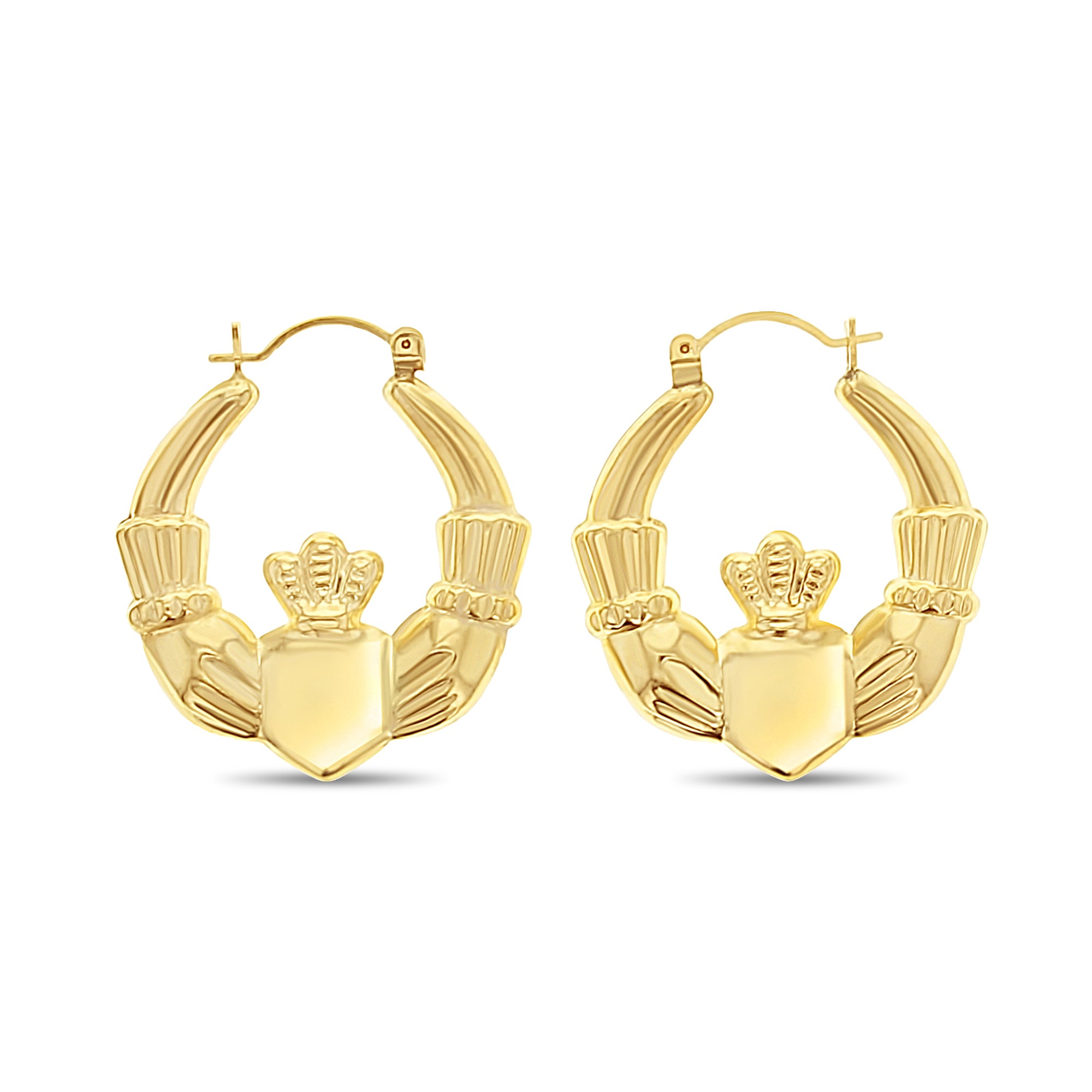 14k Yellow Gold Polished Claddagh Hoop Earrings - Perfect for Irish Weddings, Anniversaries & St. Patrick's Day Gifts