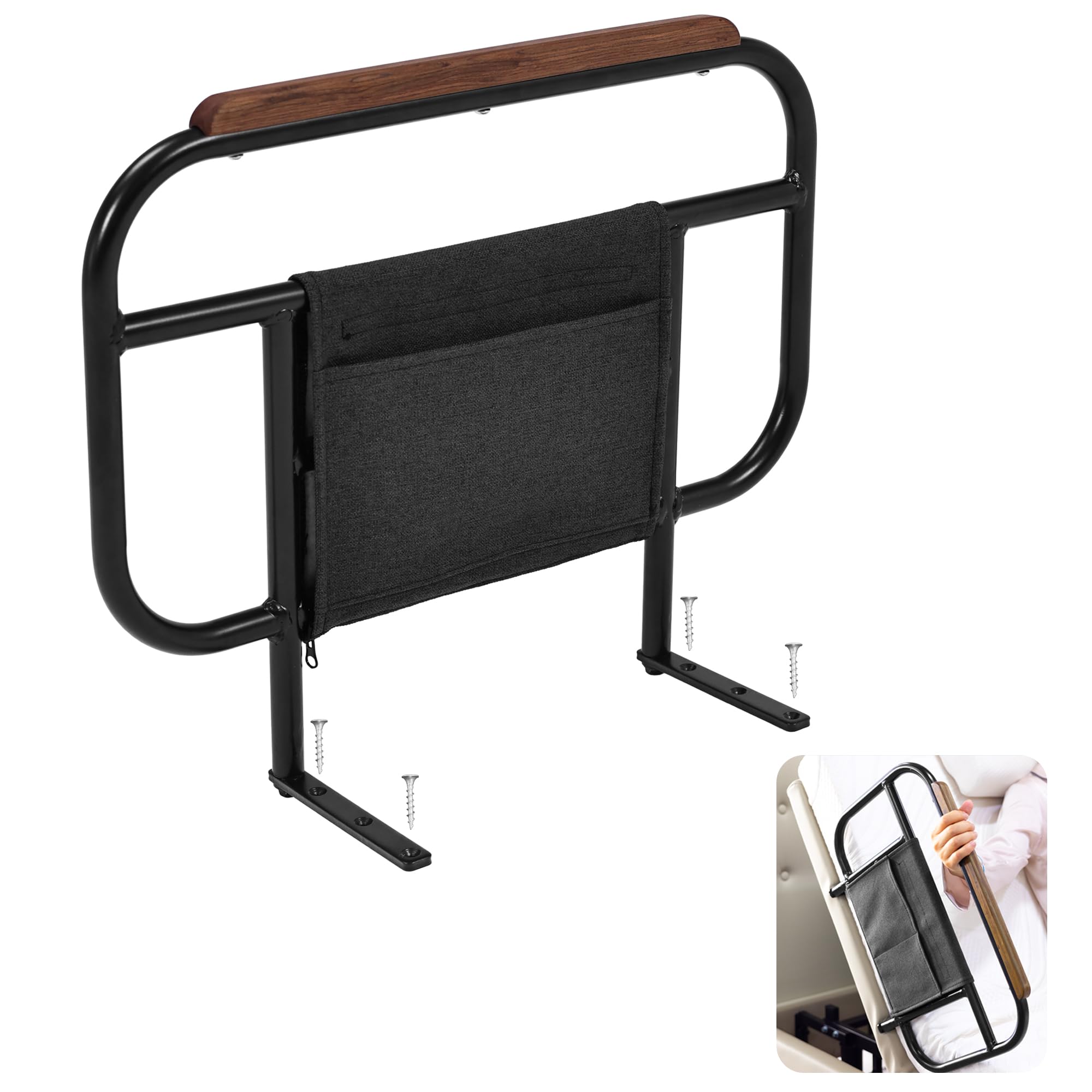 Adjustable Bed Safety Rail - 17 Inch Height for Mattress Under 10 Inches - Wooden Board Mounting - Bedside Guardrail for Elderly & Kids - Home Safety Accessory (Perfect for Adjustable Beds, Hospitals & Senior Care)
