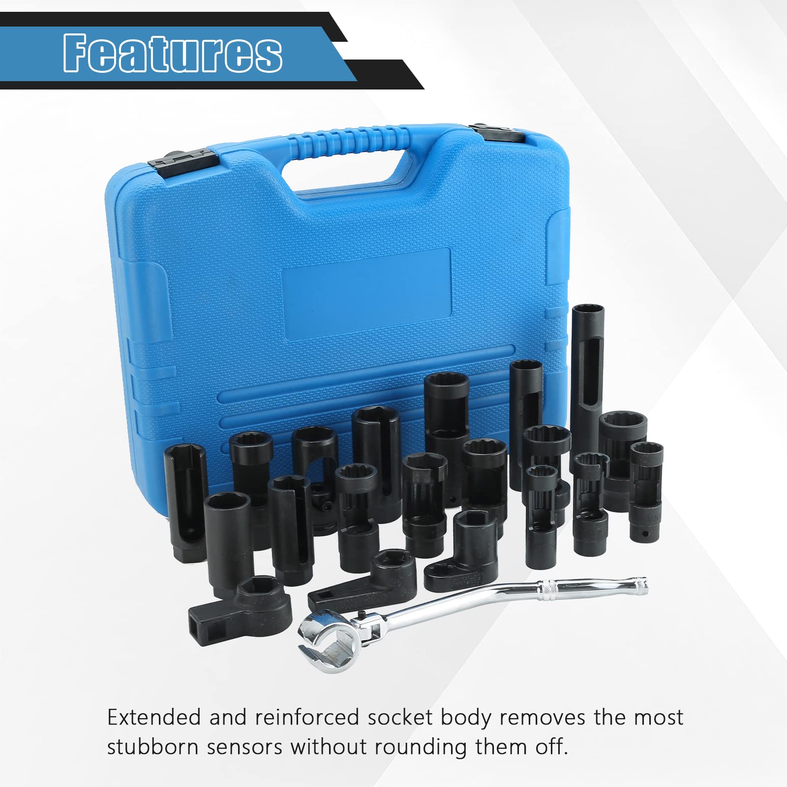 ATPEAM 21-Piece Oxygen Sensor Socket Set - Professional Automotive Tool Kit for Oxygen Sensors & Oil Pressure Sending Units - Perfect for Mechanics, DIY Car Repairs & Engine Maintenance