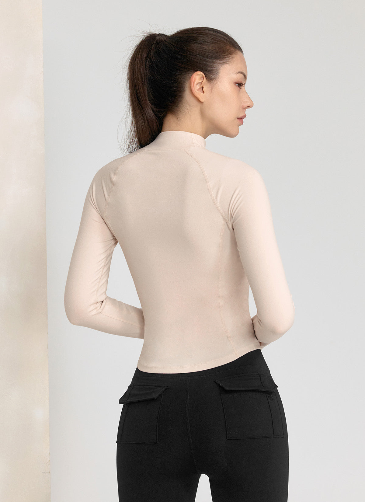 Peach-Colored Mock Neck Long Sleeve Top for Women - Perfect for Office Wear, Casual Outfits & Fall Layering