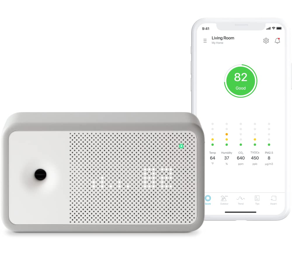 Element Indoor Air Quality Monitor - Real-Time PM2.5, CO2, TVOC & Temperature/Humidity Sensor | Home, Office & Nursery Air Pollution Detector | Improve Health & Sleep Quality