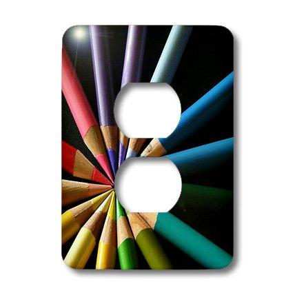 3dRose Color Wheel Outlet Cover - 6 Colored Pencils Design, 2-Plug Wall Plate - Perfect for Kids' Rooms, Art Studios & Creative Spaces