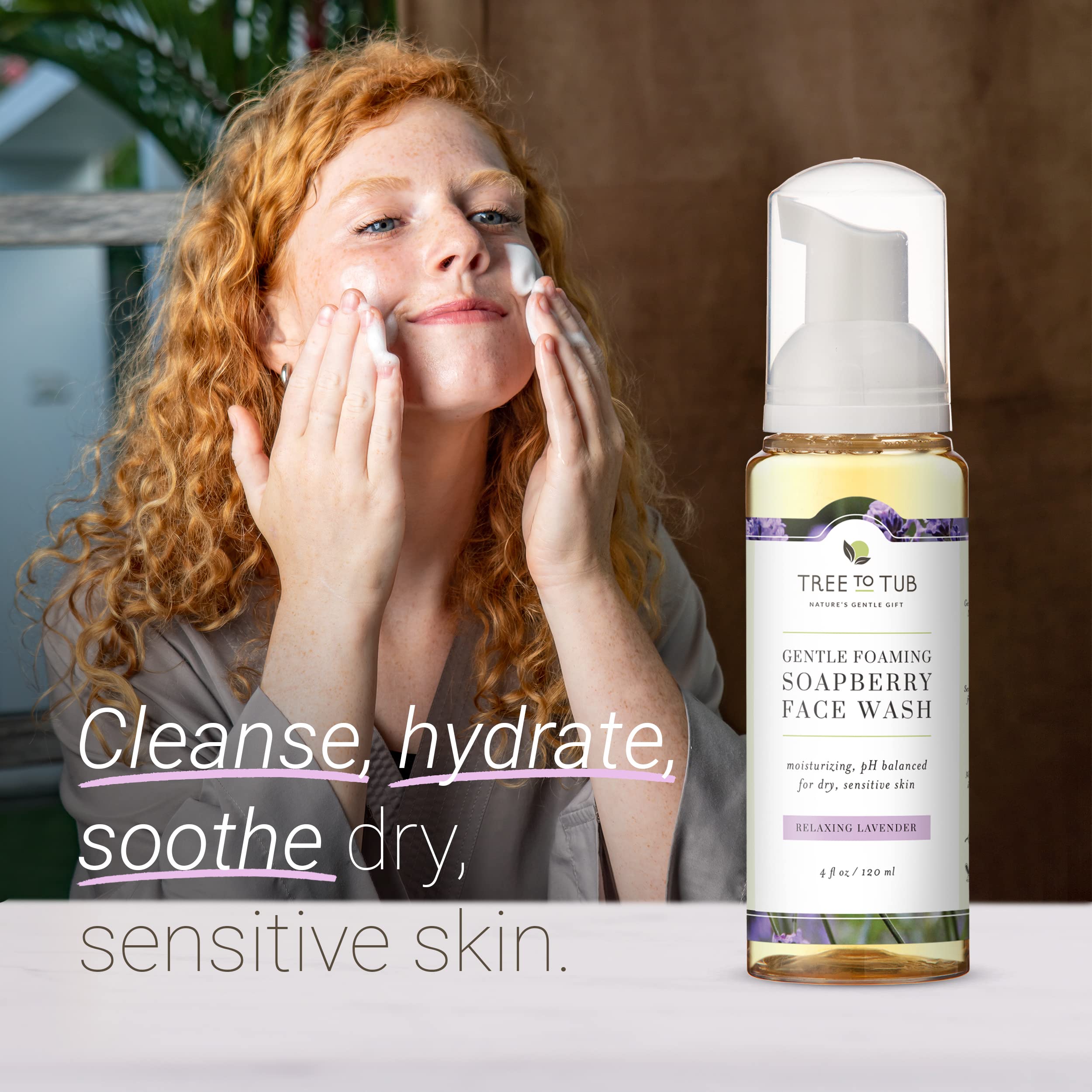 Tree to Tub Lavender Body Wash & Face Wash for Sensitive & Dry Skin - pH Balanced, Moisturizing & Hydrating Cleanser for Women & Men - Perfect for Daily Shower & Gentle Skincare Routine