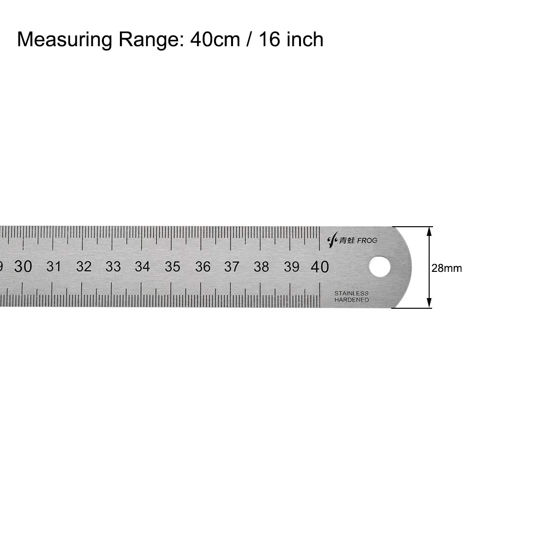 40cm 16 Inch Stainless Steel Straight Ruler - Metric Measuring Tool with Hanging Hole for DIY, Crafting, Sewing & School Projects