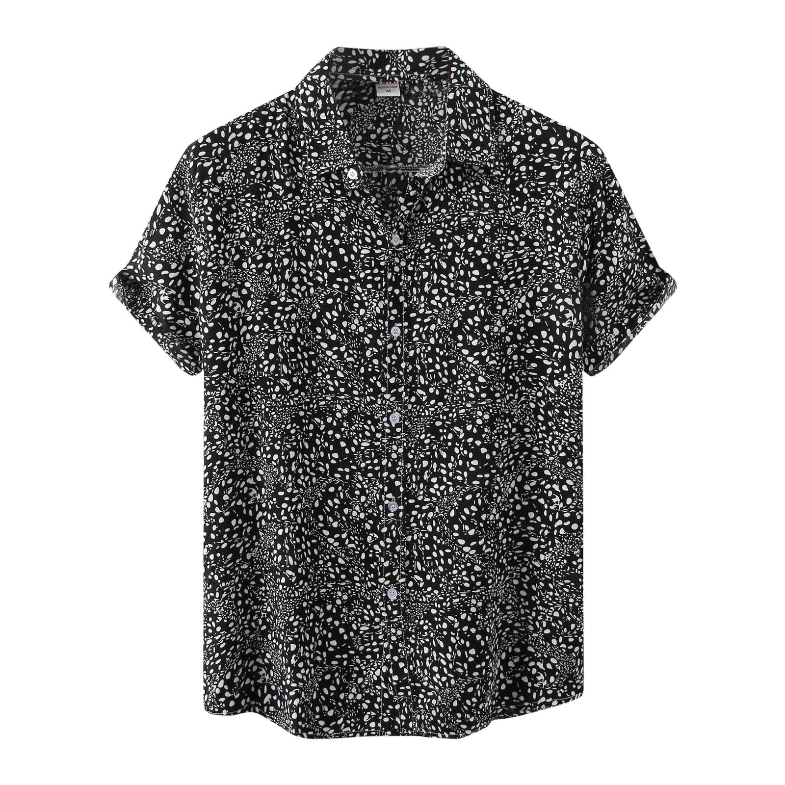 Men's Summer Casual Short Sleeve Shirt - Printed Silk Button Down Shirt with Turndown Collar | Perfect for Beach Vacations, Outdoor Events & Business Casual Wear