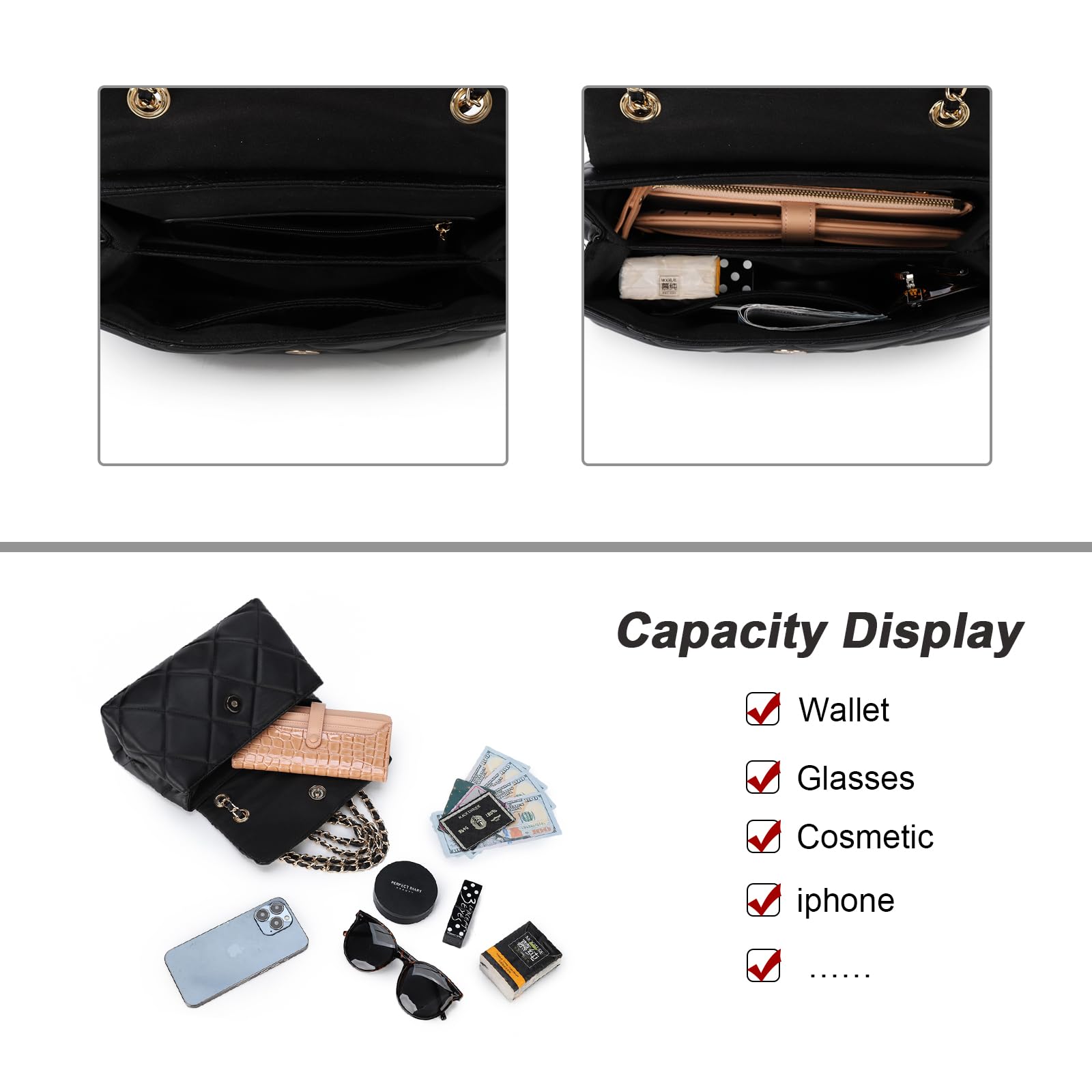Trendy Gladdon Quilted Crossbody Purse for Women - Small Designer Shoulder Bag with Chain Strap, Cute Clutch Handbag for Daily Use, Work, Shopping & Date Night