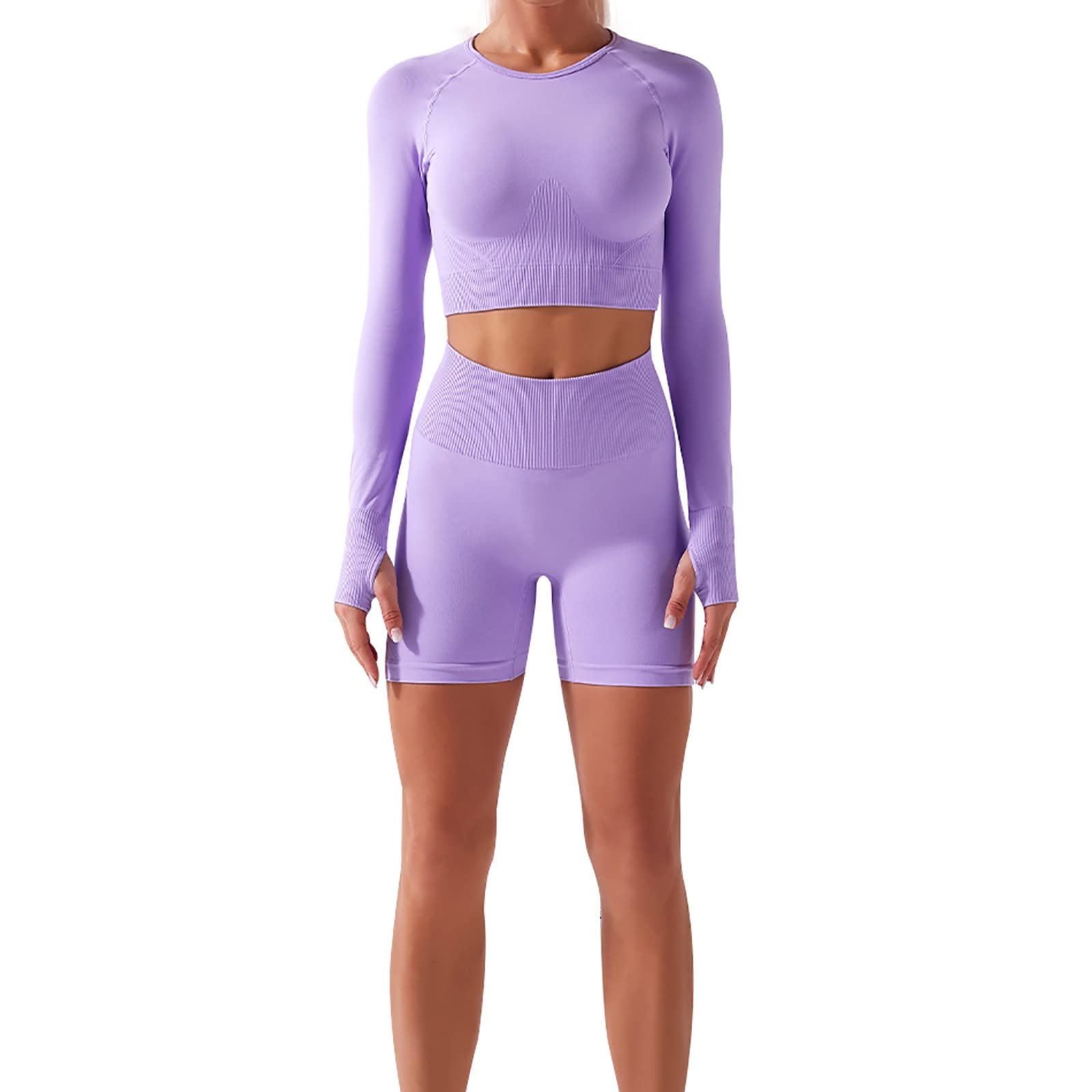 Premium Women's 2-Piece Workout Set - Moisture-Wicking Yoga Sportswear with Long Sleeve Slim Fit Top & High-Waist Leggings (Purple, Small) | Gym, Yoga, Running & Active Lifestyle
