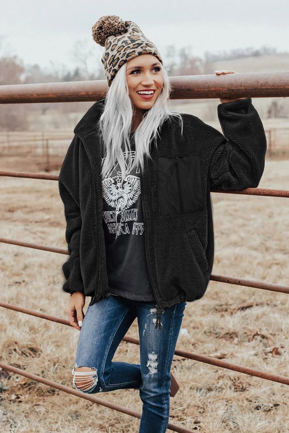Women's Chunky Knit Fleece Cardigan - Long Sleeve Zip Up Jacket with Pockets | Warm Winter Coat for Women | Perfect for Casual Outfits, Lounging at Home & Outdoor Activities