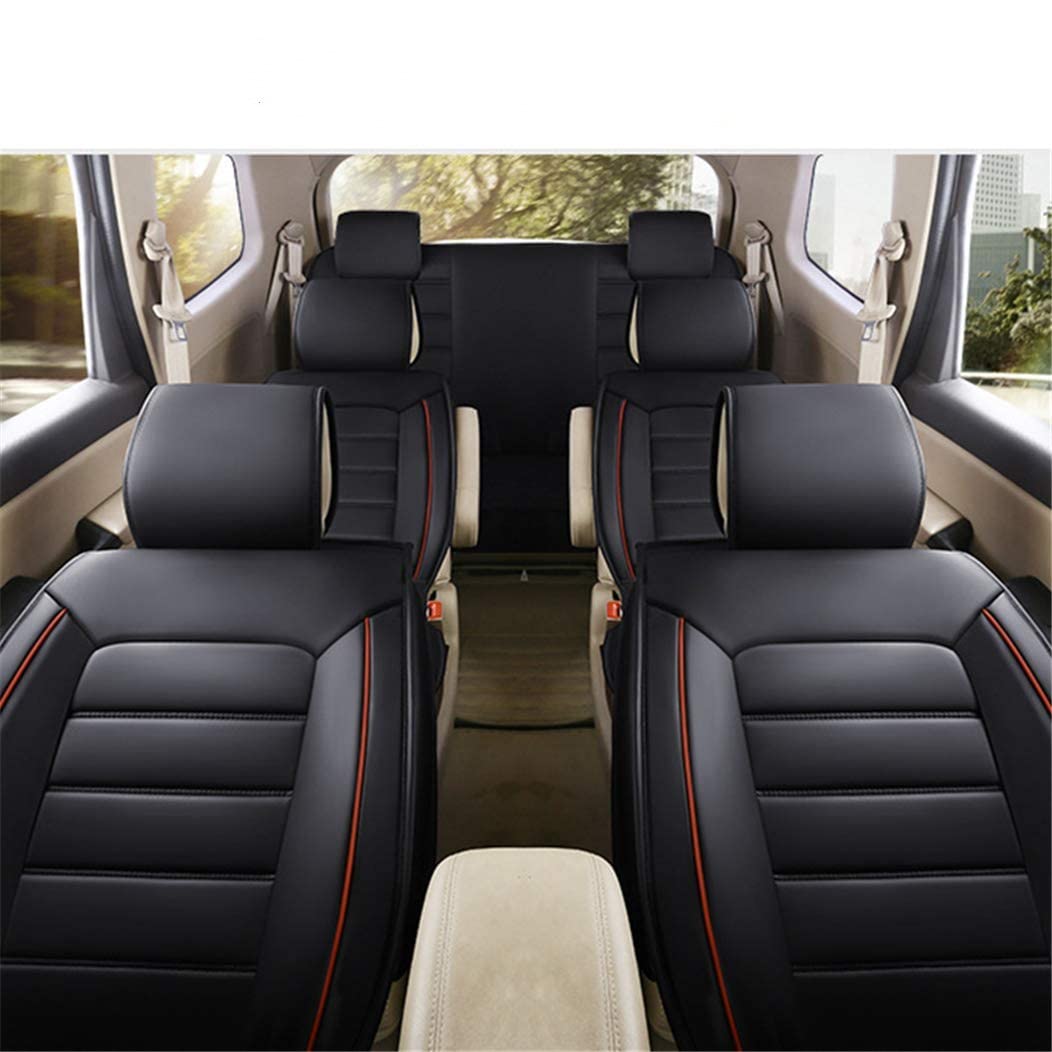 Universal 7-Seat Car Seat Covers (Fits 2+2+3 Configuration) - Premium Leatherette Front & Rear Seat Protectors | Airbag Compatible, Waterproof, Wear-Resistant Black Covers for SUVs & Minivans | Perfect for Family Road Trips & Daily Commutes