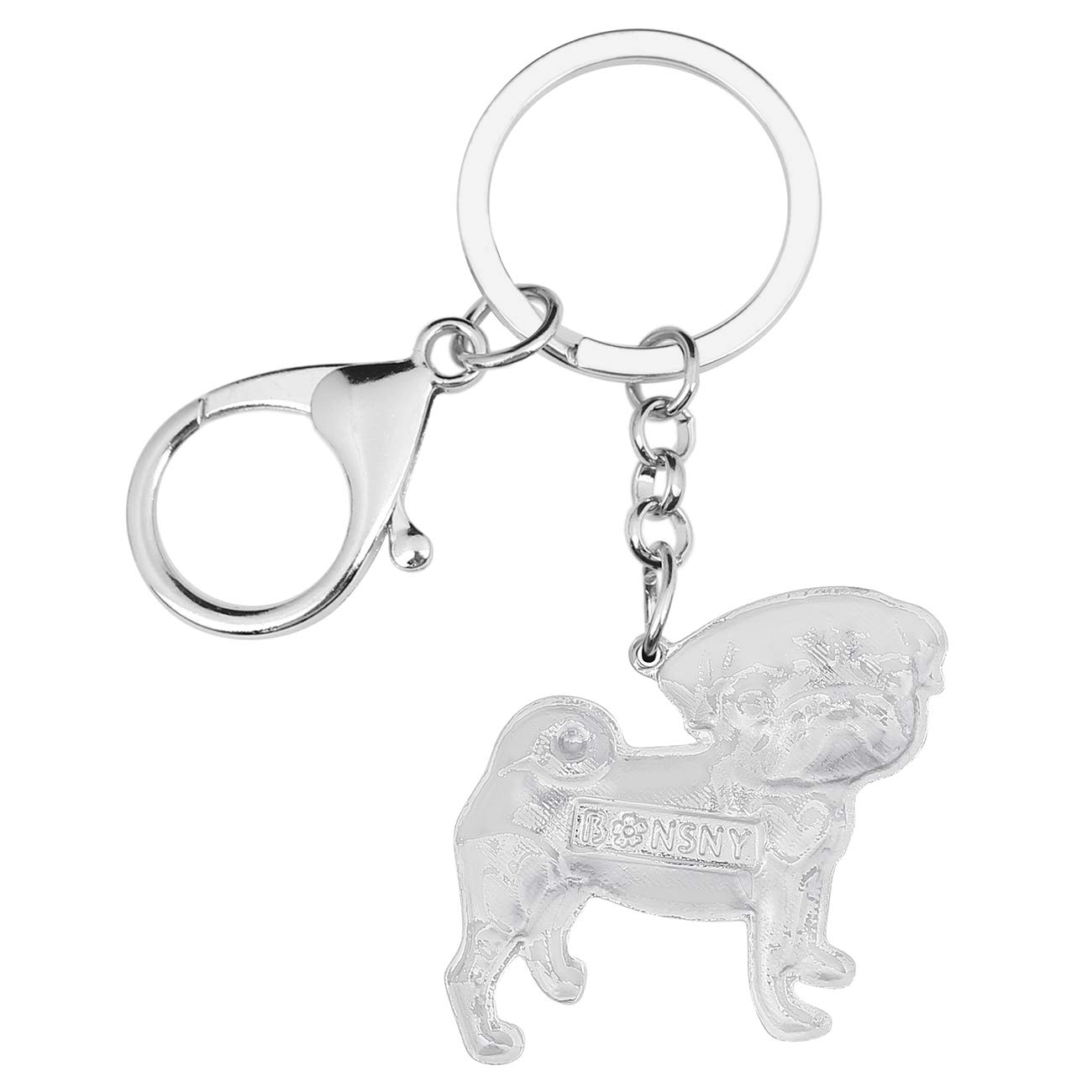 BONSNY Enamel Metal Floral Pug Dog Keychain - Cute Animal Keyring for Women, Car Keys, Purse & Bag Accessories - Perfect Gift for Dog Lovers & Pet Owners