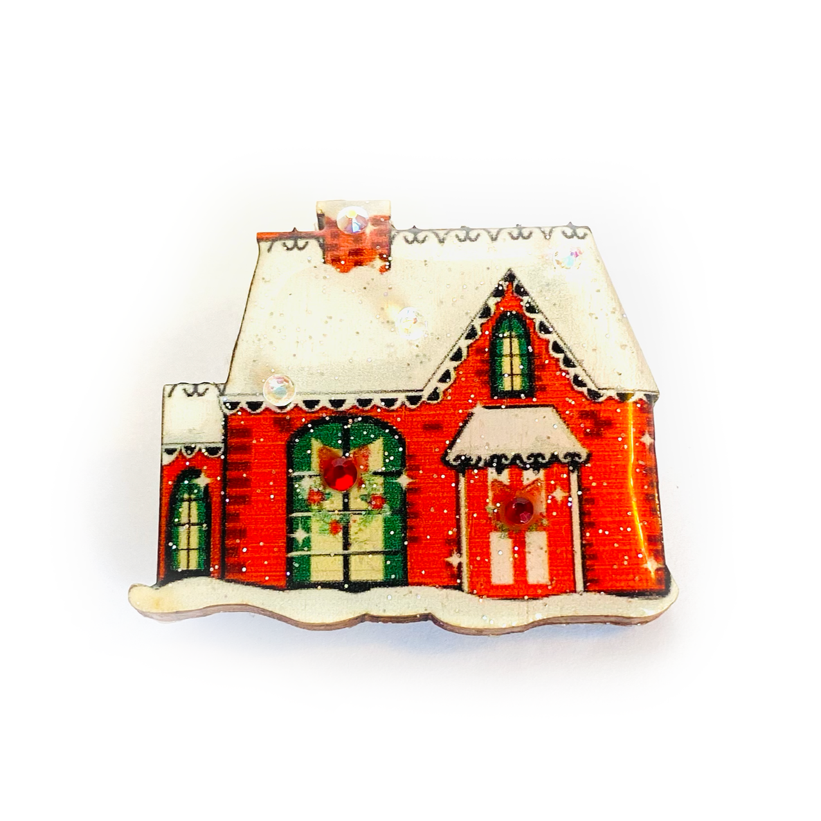 Christmas House Brooch by Rosie Rose Parker - Elegant Holiday Pin for Women, Festive Gift for Christmas, Perfect for Jackets, Scarves & Holiday Outfits