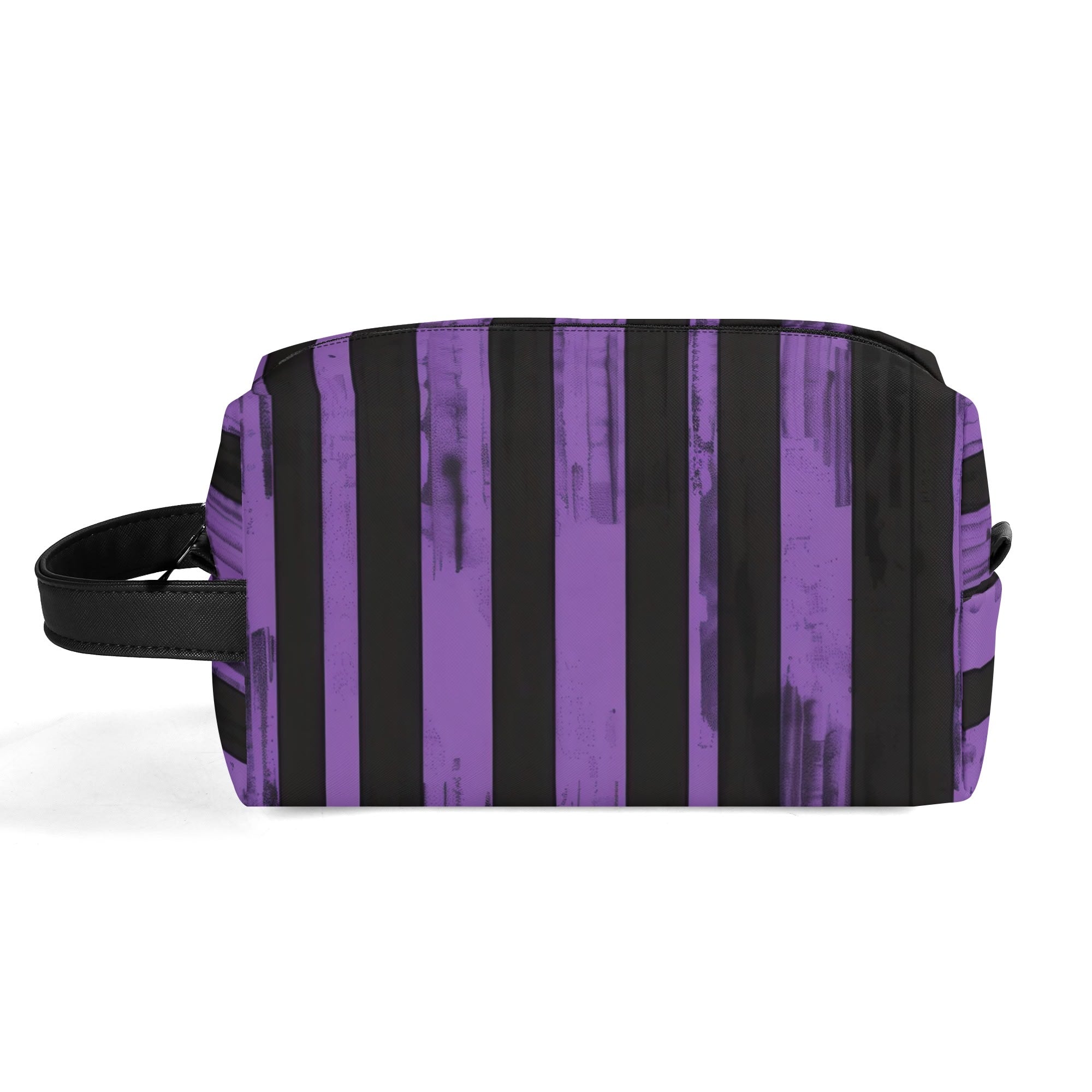 Premium Purple and Black Striped Leather Toiletries Bag for Travel - Waterproof Cosmetic Organizer for Men & Women, Perfect for Gym, Vacation, and Business Trips