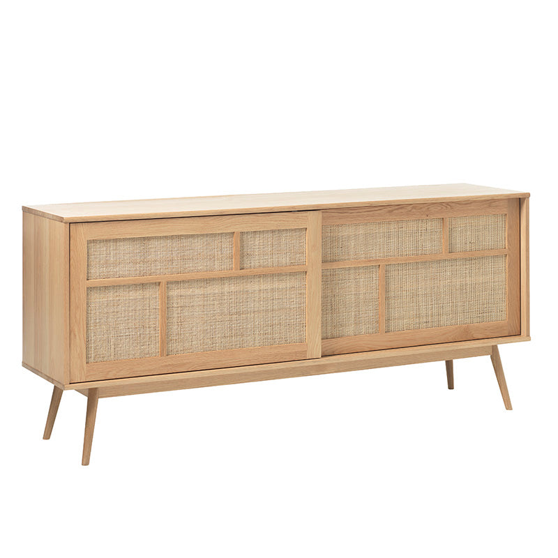 BARRALI 180cm Sideboard Buffet Cabinet - Natural Wood & Rattan Storage Console for Dining Room, Living Room, Entryway