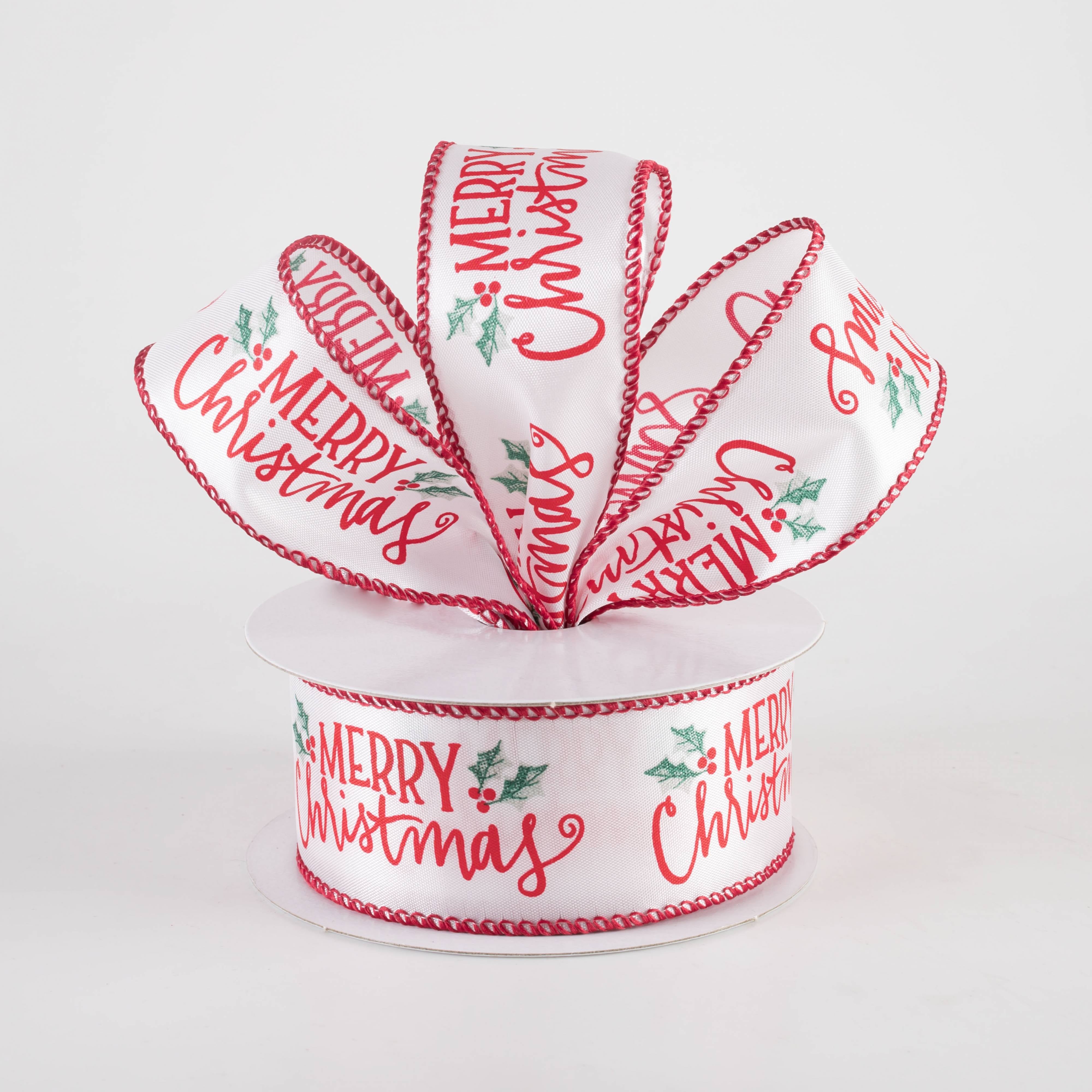 1.5 Inch Cute Merry Christmas Ribbon - White Decorative Ribbon for Gift Wrapping (10 Yards) - Perfect for Holiday Crafts, DIY Decorations, and Christmas Presents