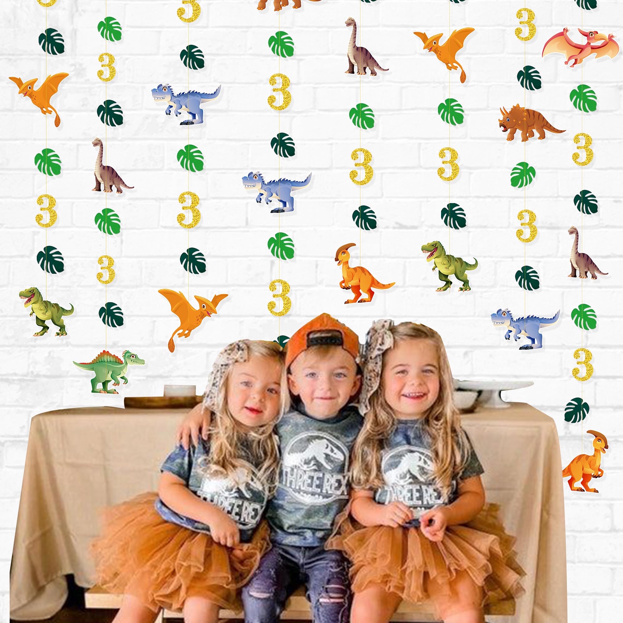 52Ft Dinosaur Themed 3rd Birthday Party Decorations Set - Dino Banner, Garland, Streamers & Backdrop for Boys Kids Jurassic World Party Supplies | Perfect for Indoor/Outdoor Birthday Celebrations, Baby Showers & Themed Events