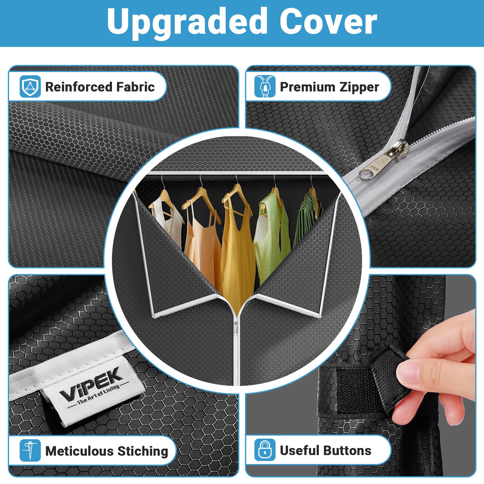 VIPEK R4C Heavy Duty Portable Closet Rolling Clothes Rack - Adjustable Metal Garment Rack with Lockable Wheels & Black Polyester Cover (620lbs Capacity) - Perfect for Home Storage, Closet Organization, Laundry Room, and Commercial Use