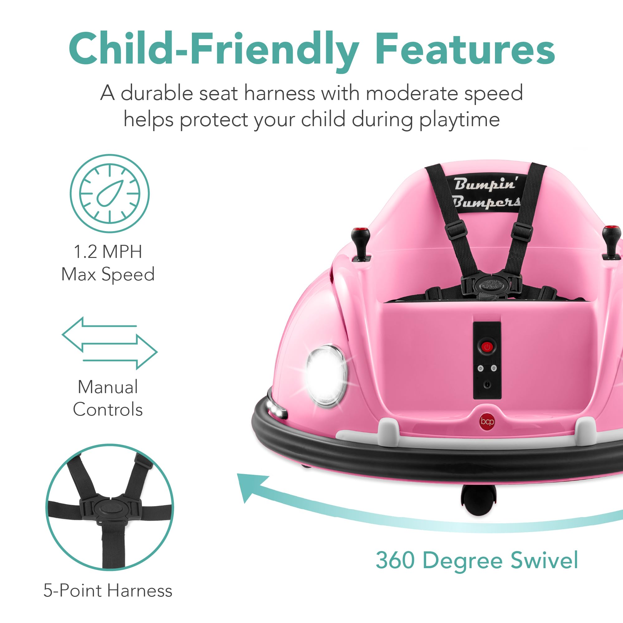 Best Choice Products 6V Electric Kids Ride On Bumpin Bumper Car with Parent Remote Control - 360 Degree Spinning, LED Lights & Fun Sounds for Ages 1.5-6 Years (Pink) | Perfect for Indoor Playrooms, Birthday Parties & Backyard Fun