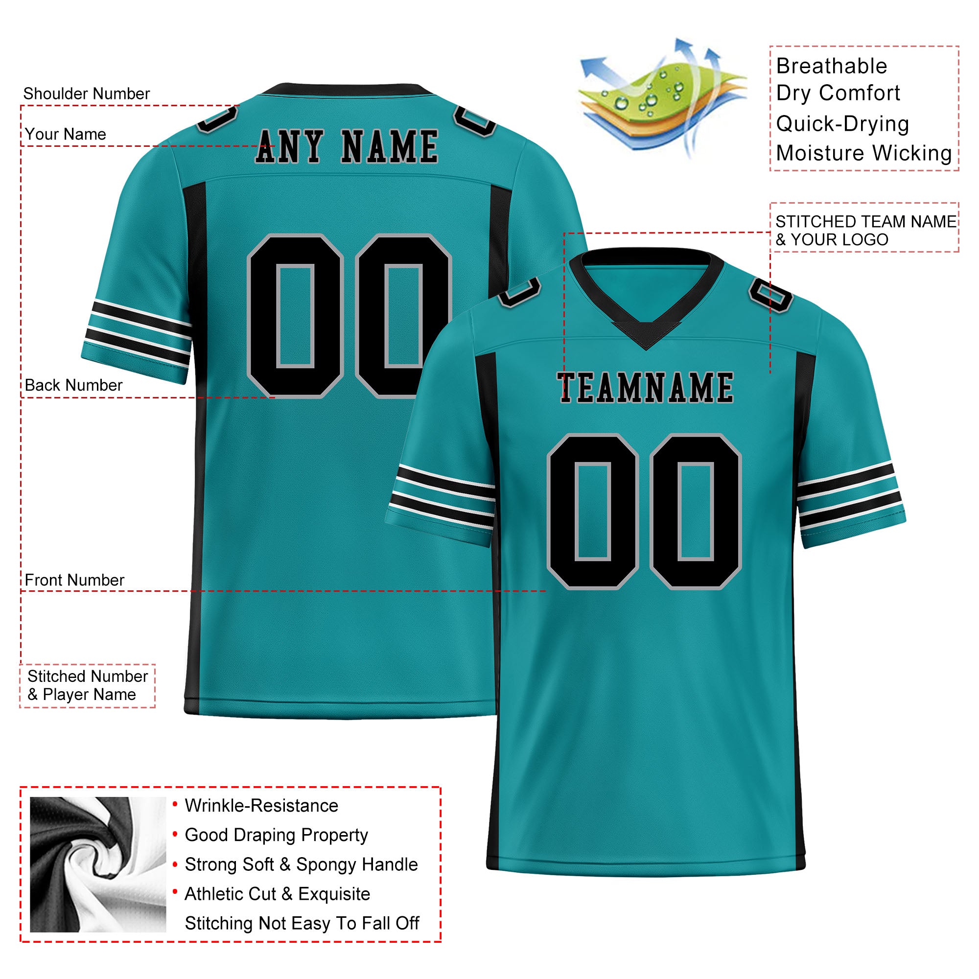 Custom Dark Green Black Striped Sleeves Personalized Authentic Football Jersey FBJ02 D06070 - Perfect for Game Day, Team Sports & Fan Apparel