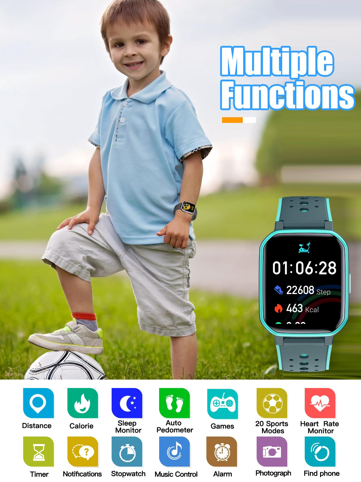 MgaoLo Kids Smart Watch for Boys & Girls - GPS Tracker, Heart Rate & Sleep Monitor, 20 Sport Modes, Pedometer, Calorie Counter - Compatible with Android & iPhone - Perfect for School, Outdoor Activities & Fitness Tracking