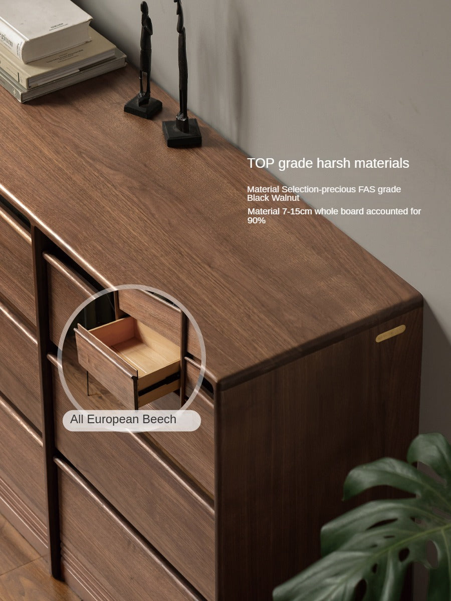 Premium Black Walnut Solid Wood Dresser with 6 Drawers - Handcrafted Wooden Storage Chest for Bedroom, Living Room & Office Organization