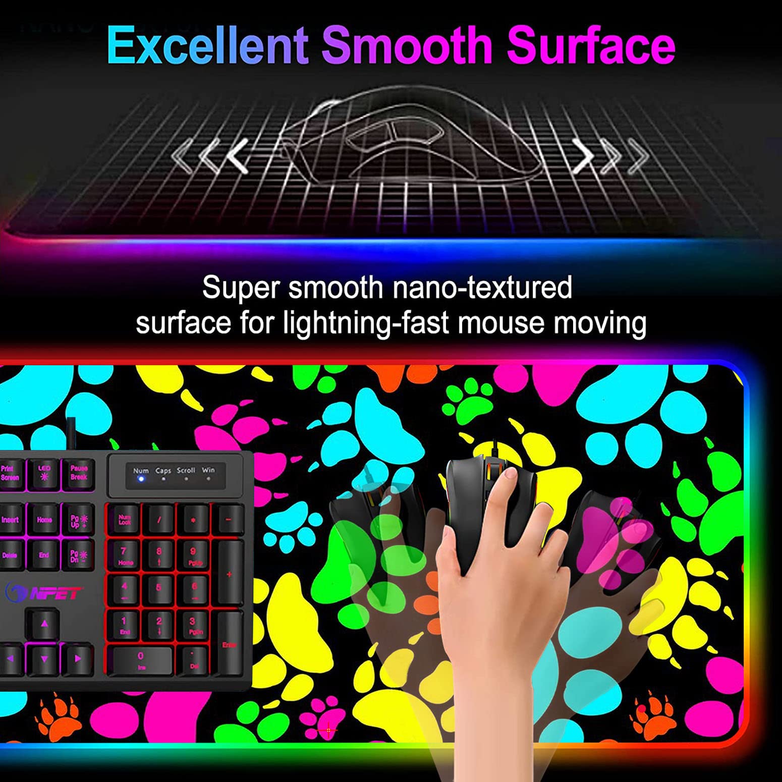 RGB Gaming Mouse Pad - Large LED Light-up Desk Mat with Non-Slip Surface, Waterproof Keyboard Pad for PC Gaming Setup | Perfect for Gamers, Office Work & Pet-Friendly Workspaces